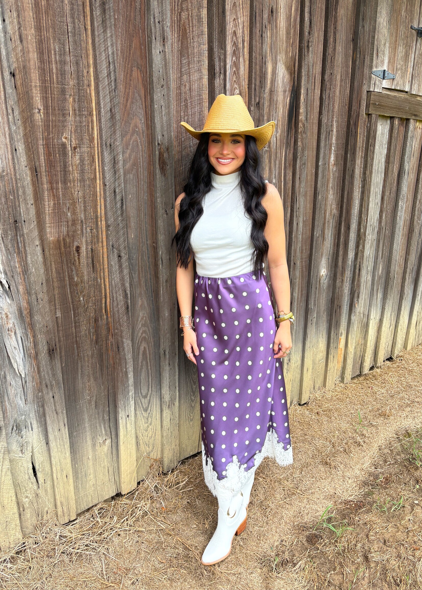 ee:some Purple Polka Dot Lace Skirt Midi