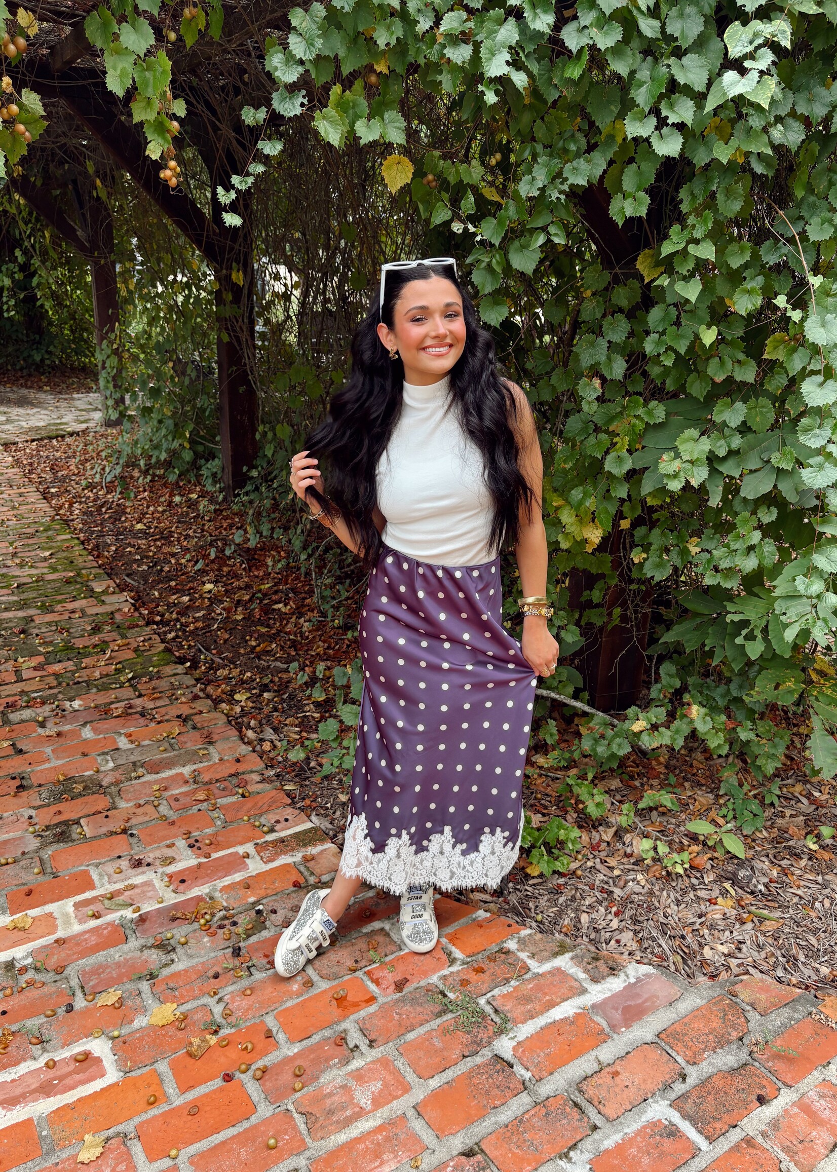 ee:some Purple Polka Dot Lace Skirt Midi