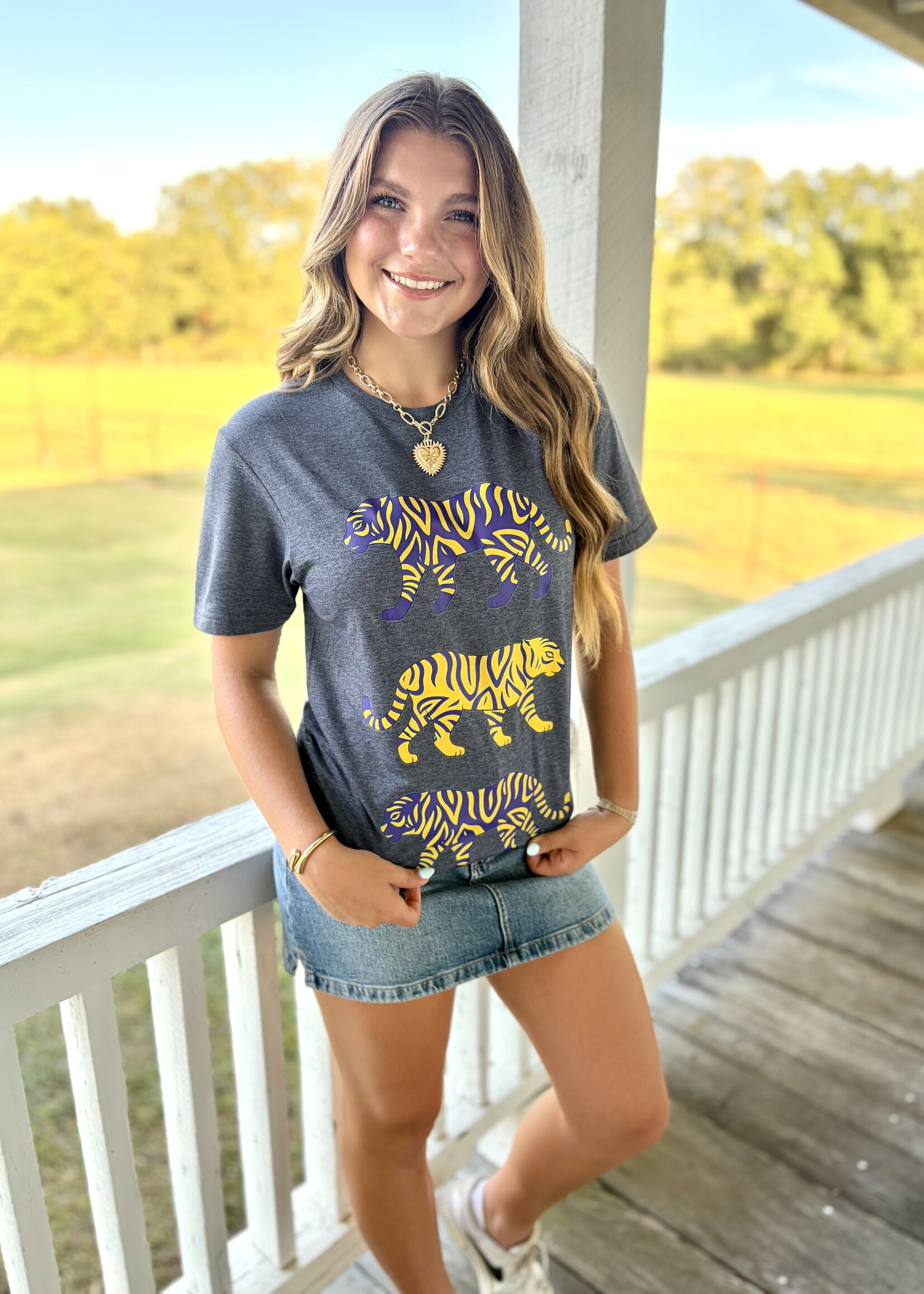 Southern Bayou Sisters & Co. Purple Triple Tigers Tee