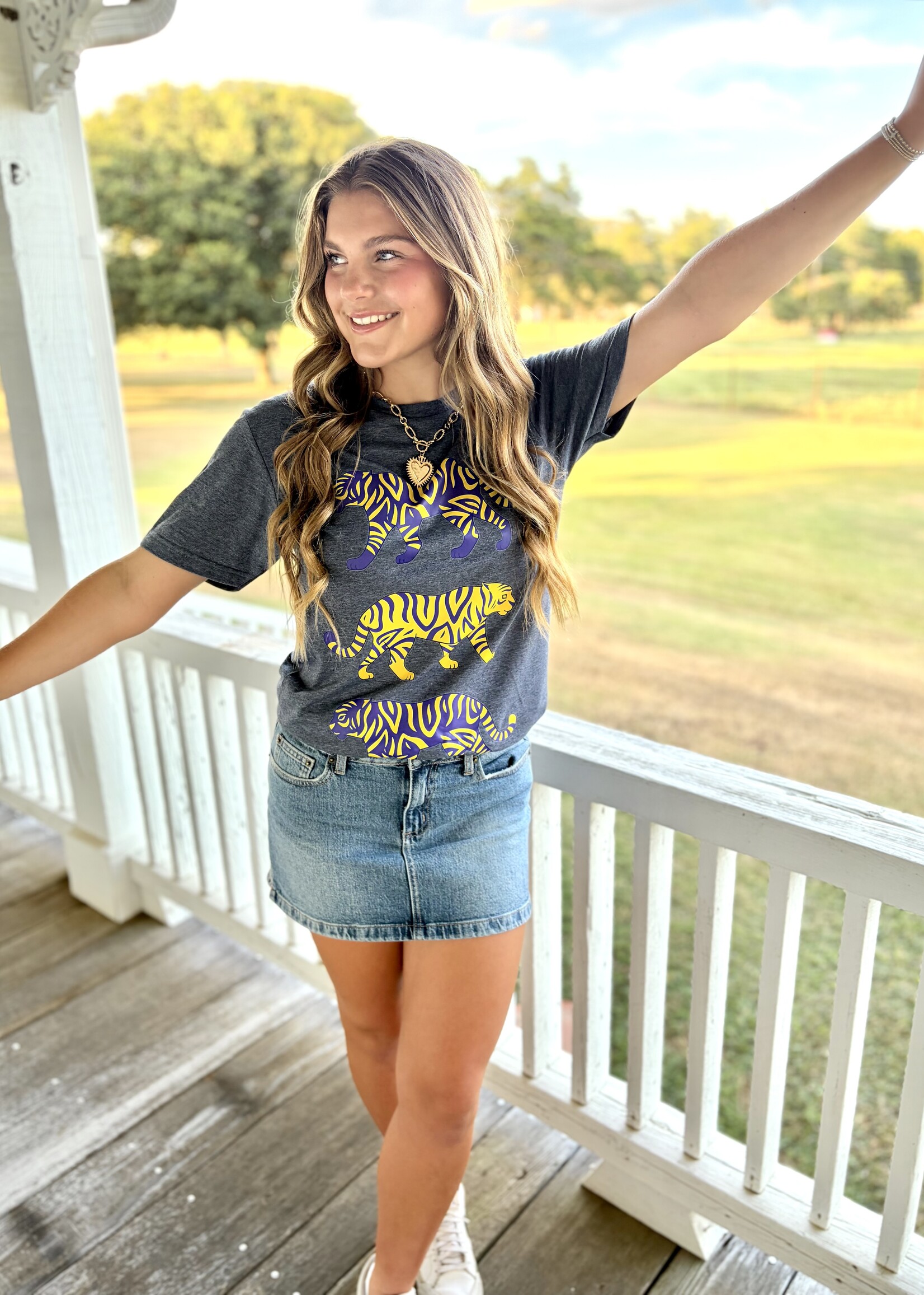Southern Bayou Sisters & Co. Purple Triple Tigers Tee