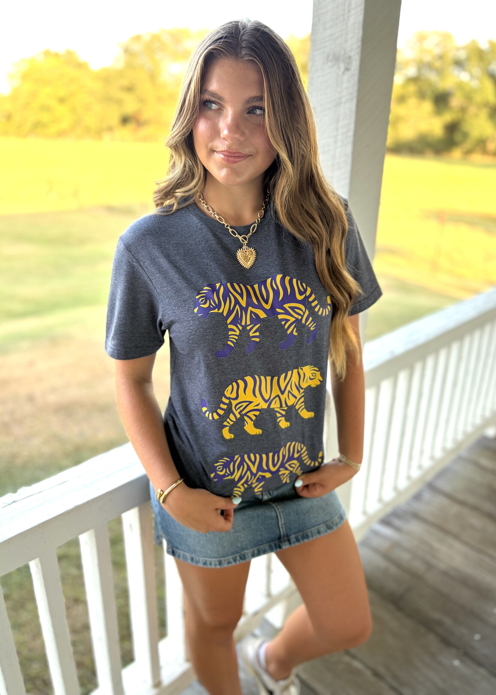 Southern Bayou Sisters & Co. Purple Triple Tigers Tee