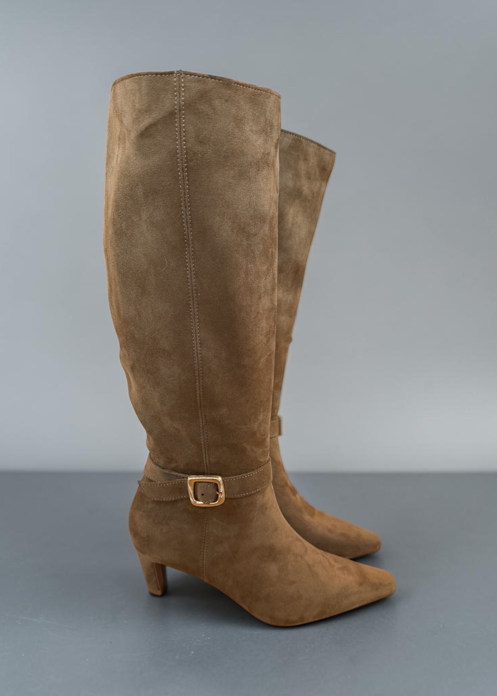 MiMi Shoes Khaki Buckle Kitten Heel Boots