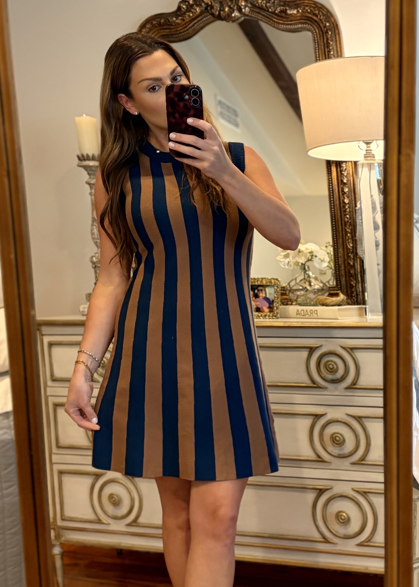 She + Sky Navy & Mocha Sleeveless Sweater Dress