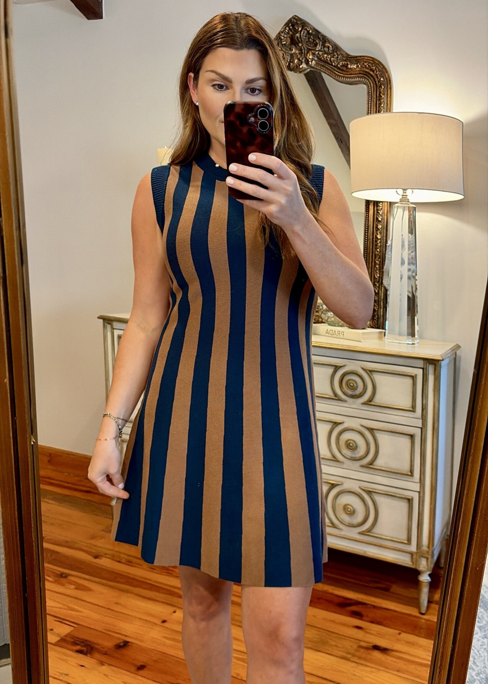 She + Sky Navy & Mocha Sleeveless Sweater Dress
