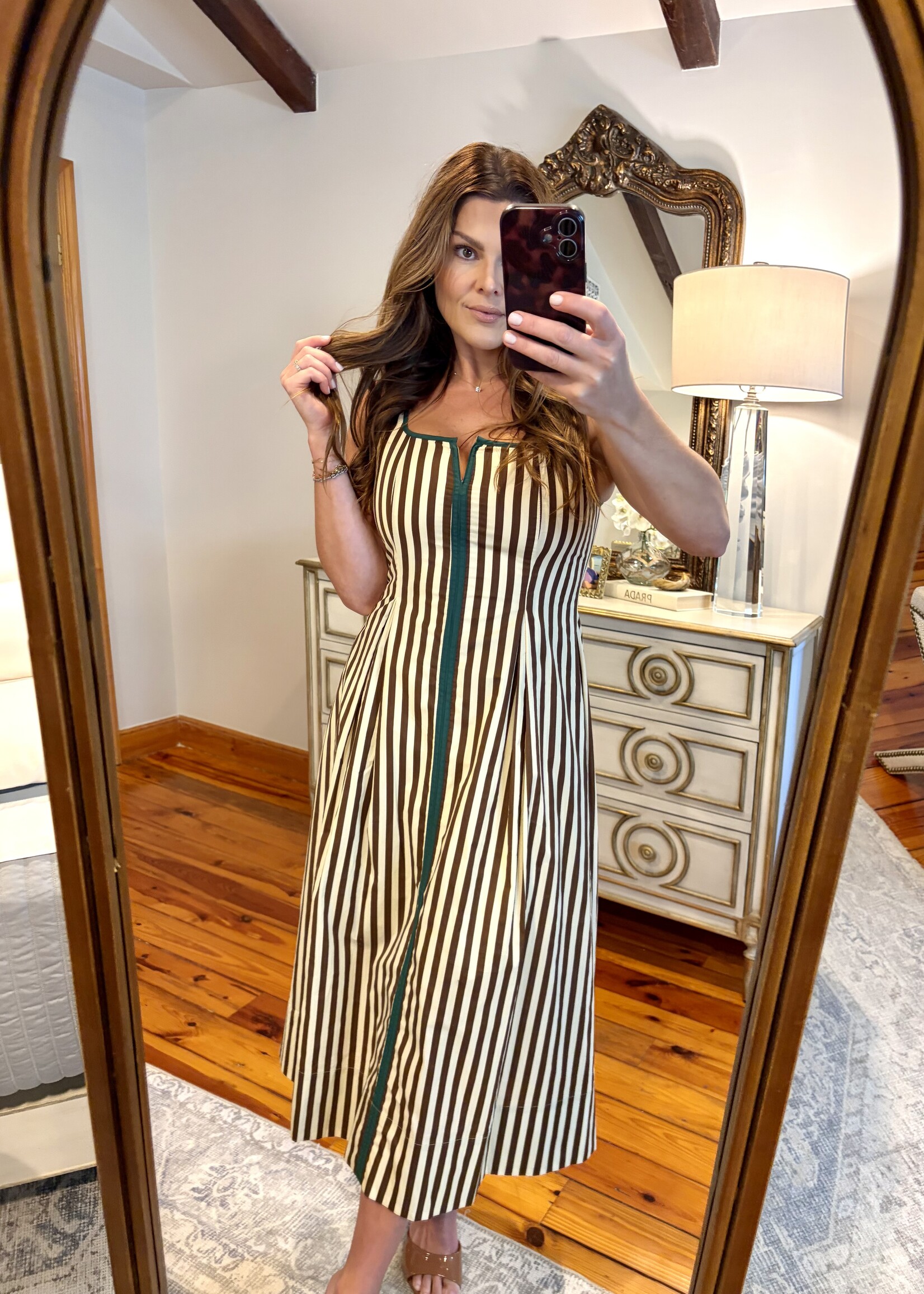 entro Brown & Cream Striped Midi Dress
