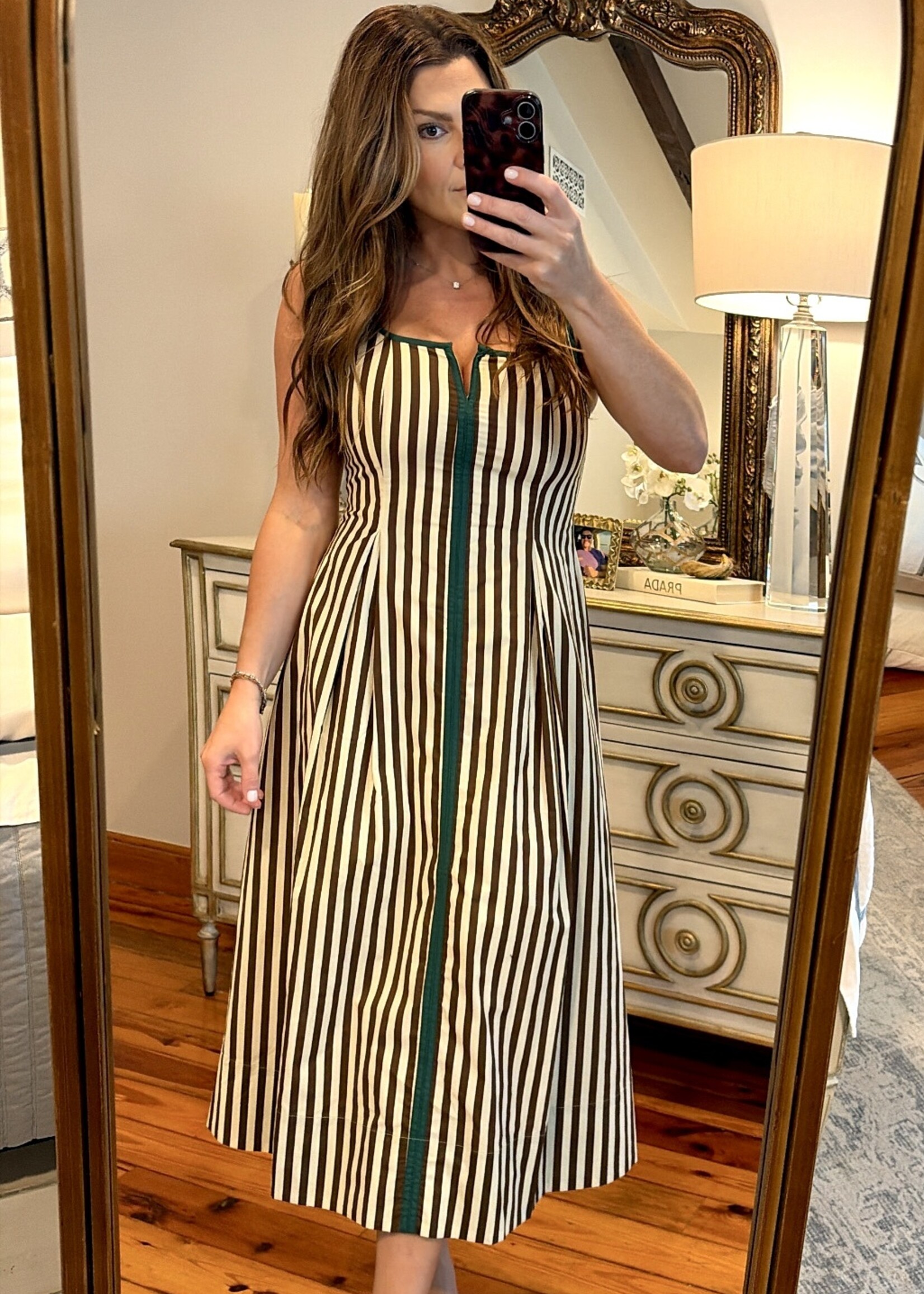 entro Brown & Cream Striped Midi Dress