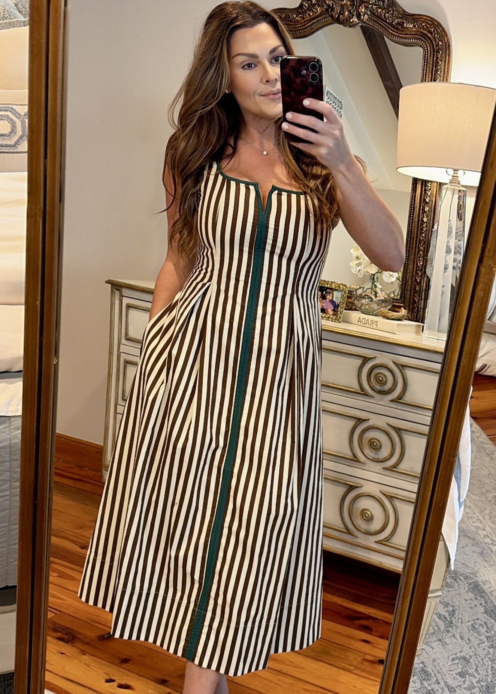 entro Brown & Cream Striped Midi Dress