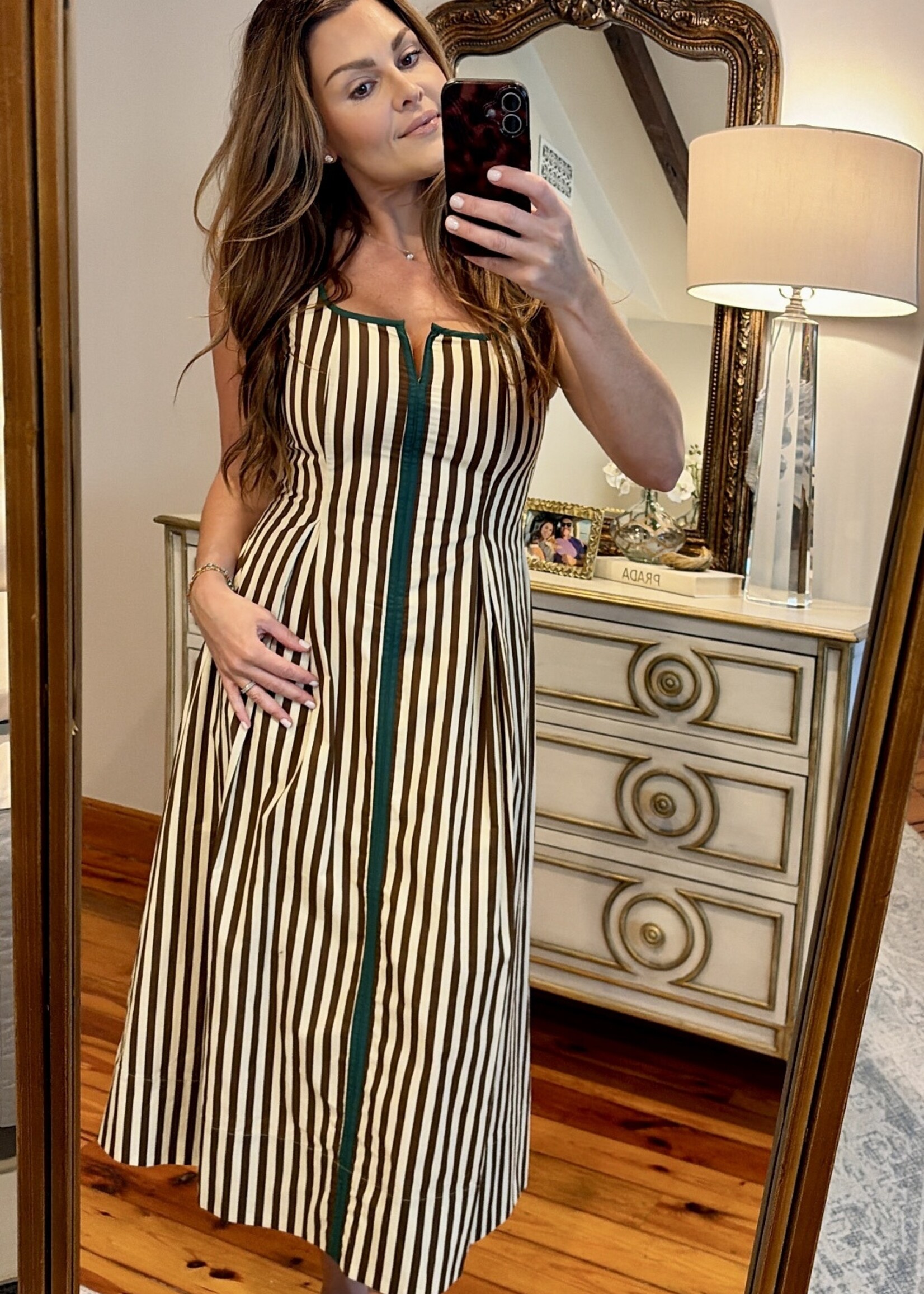 entro Brown & Cream Striped Midi Dress