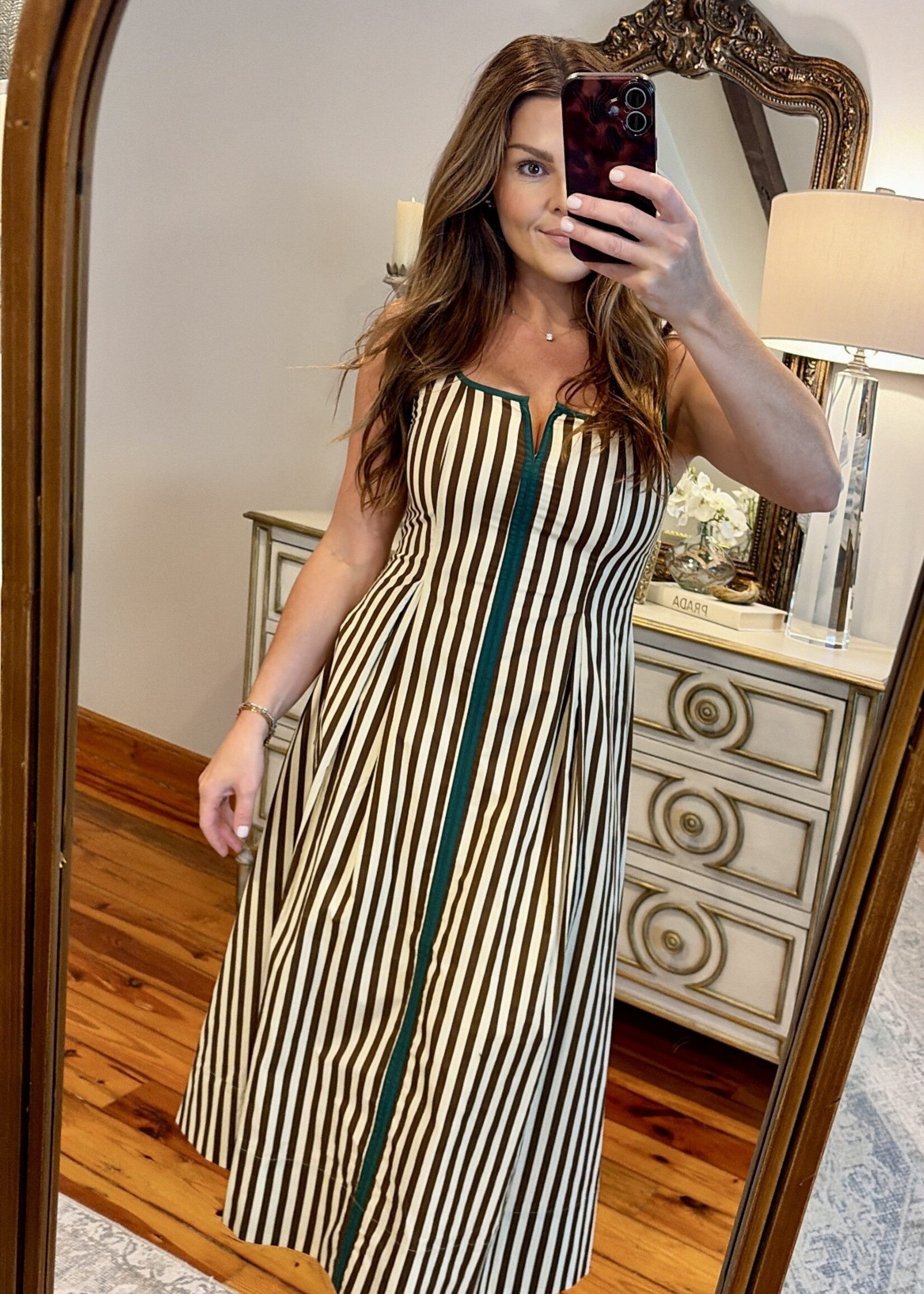 entro Brown & Cream Striped Midi Dress