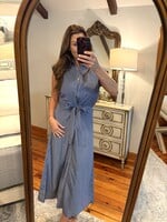 Aureum Blue & White Striped Midi Shirt Dress