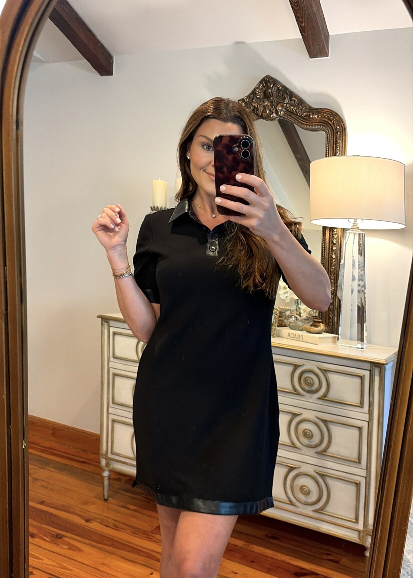 ee:some Black Faux Leather Trim Dress