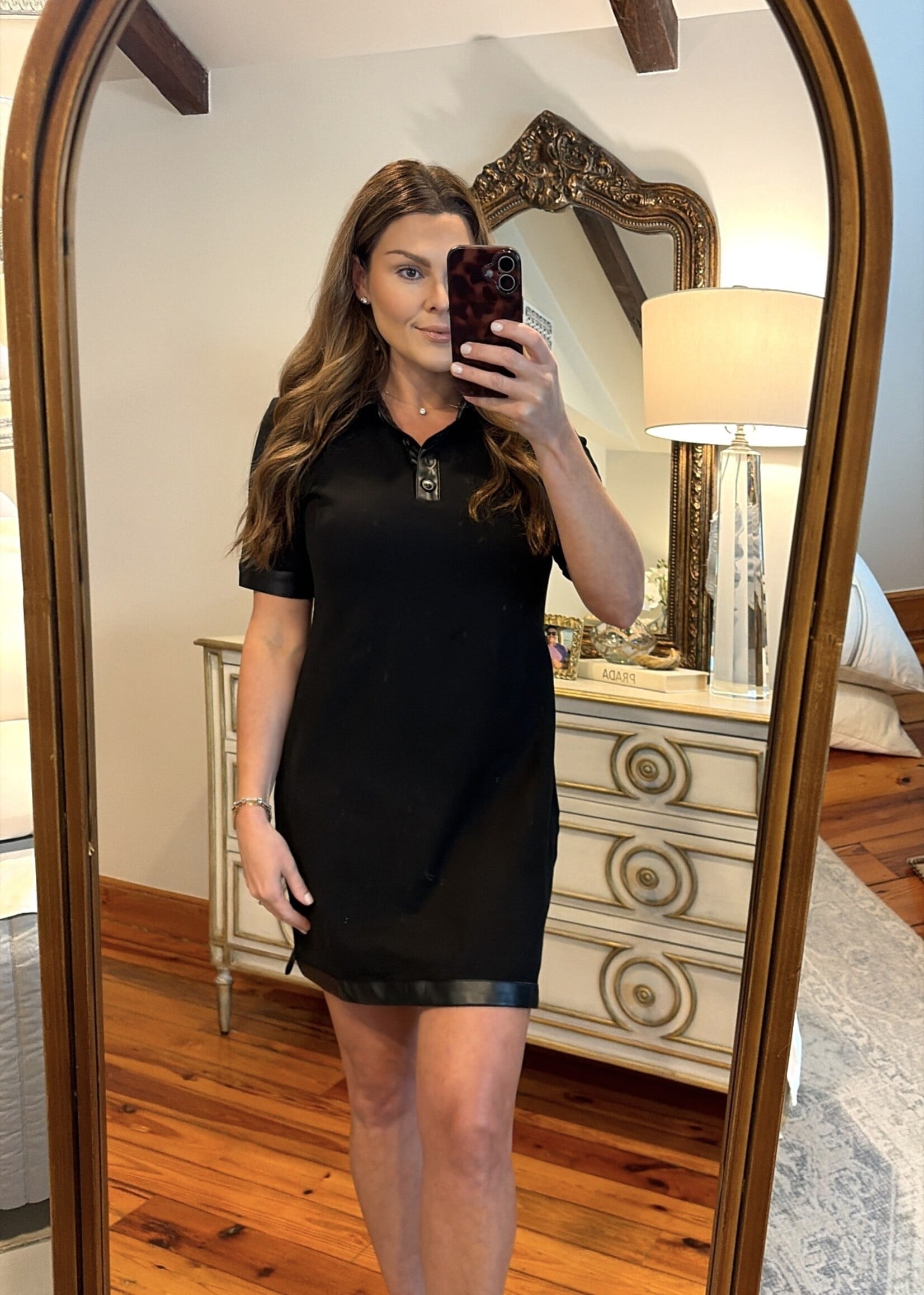 ee:some Black Faux Leather Trim Dress