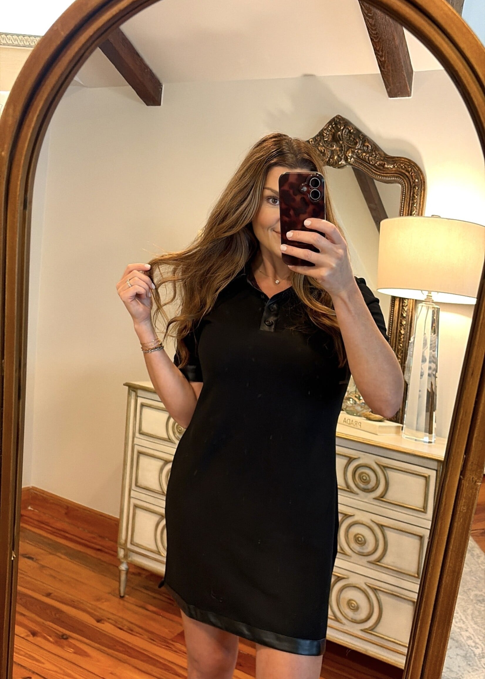 ee:some Black Faux Leather Trim Dress