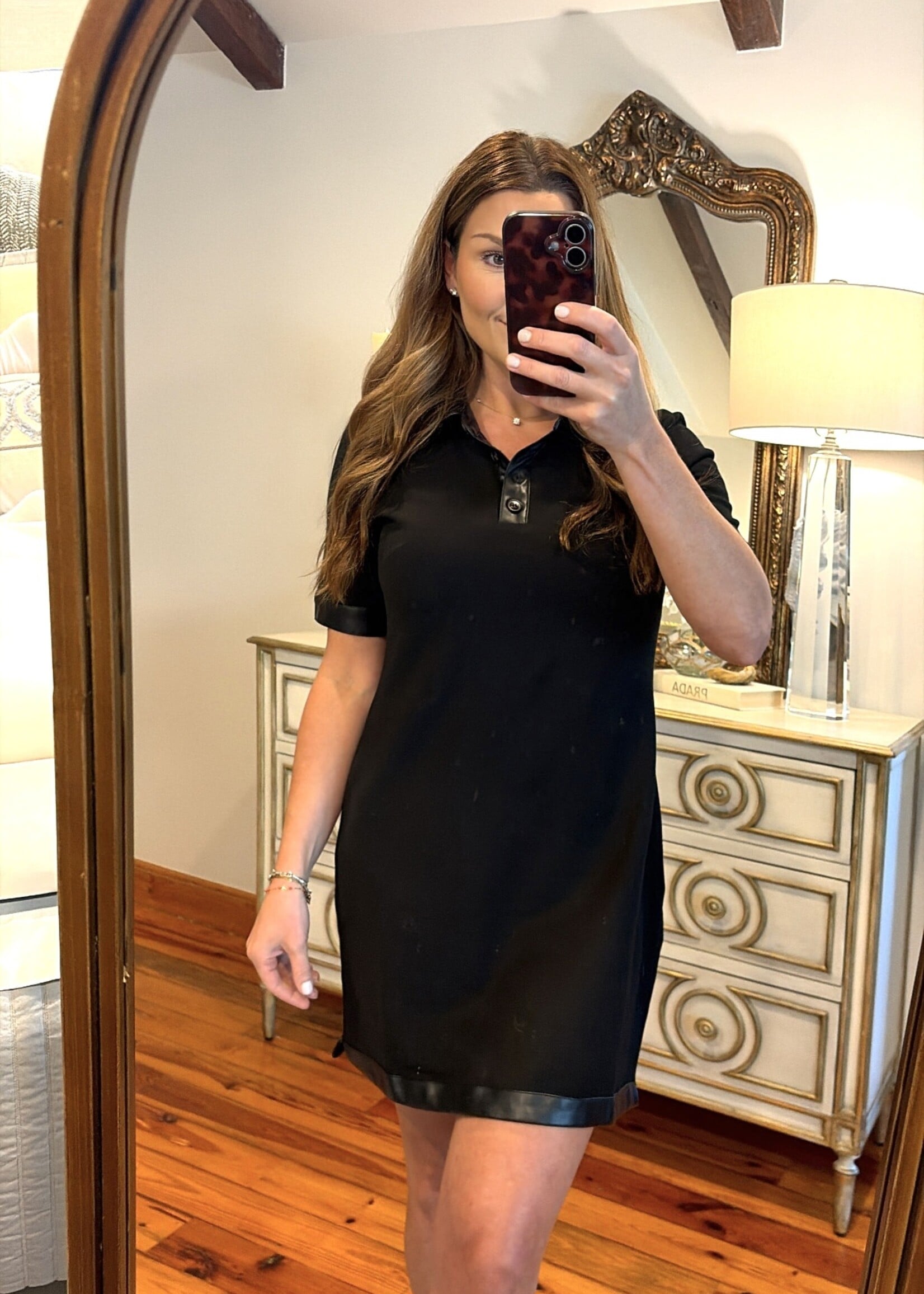 ee:some Black Faux Leather Trim Dress
