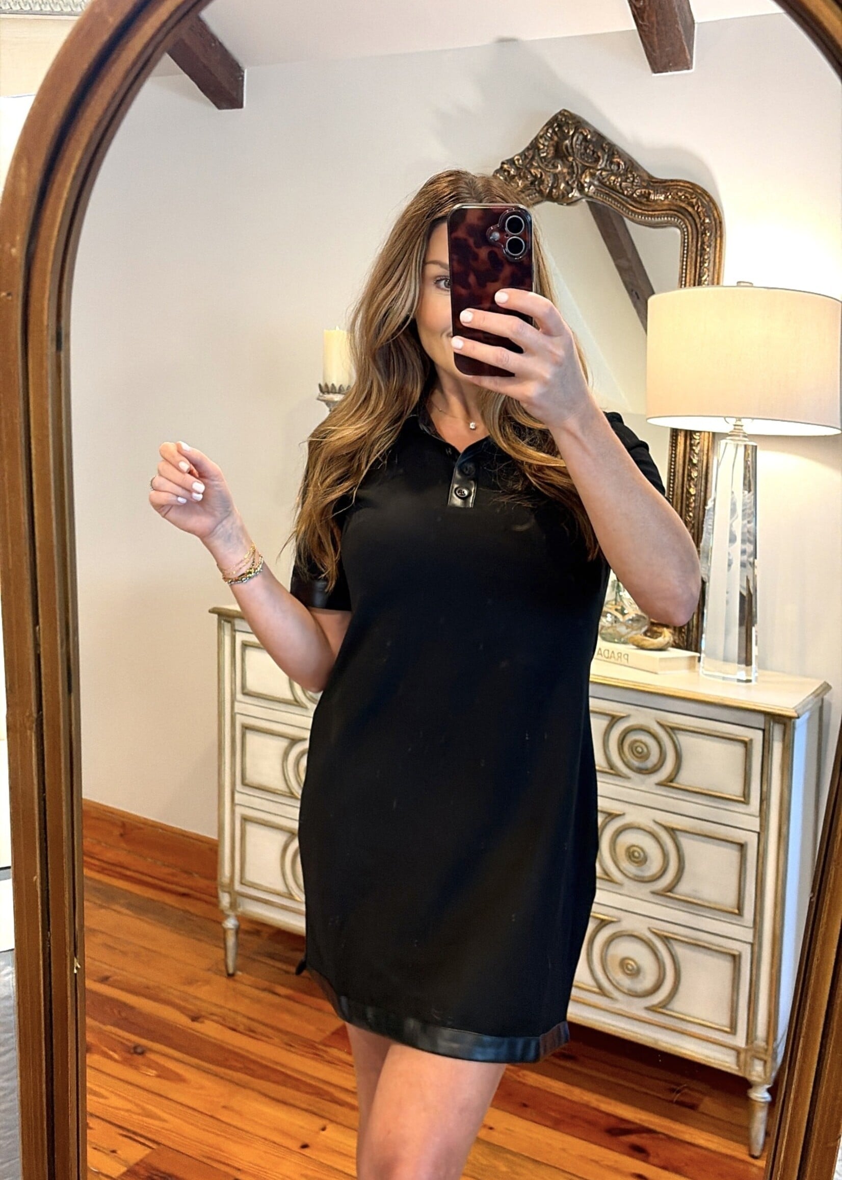 ee:some Black Faux Leather Trim Dress