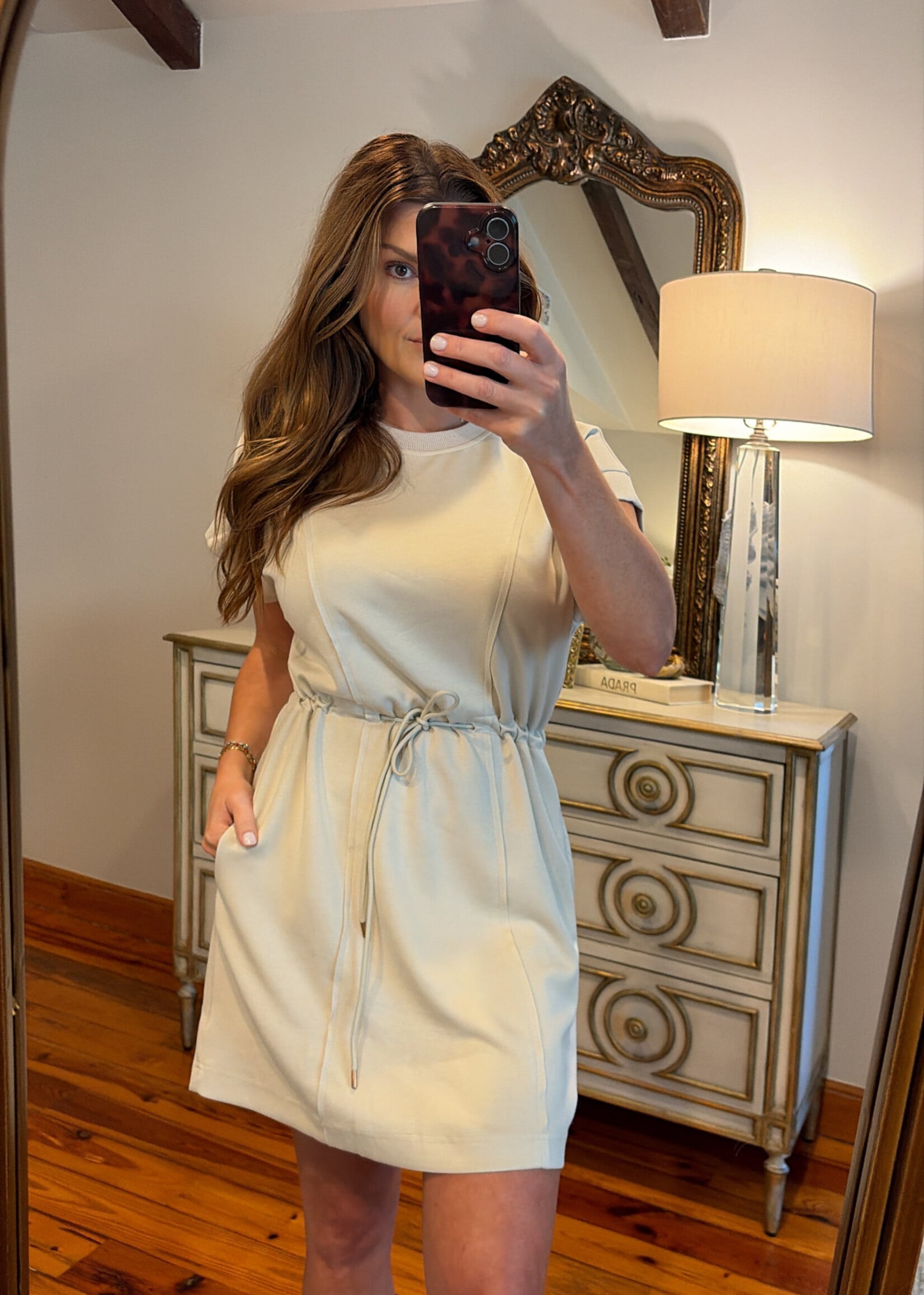 umgee Khaki Drawstring Short Sleeve Dress