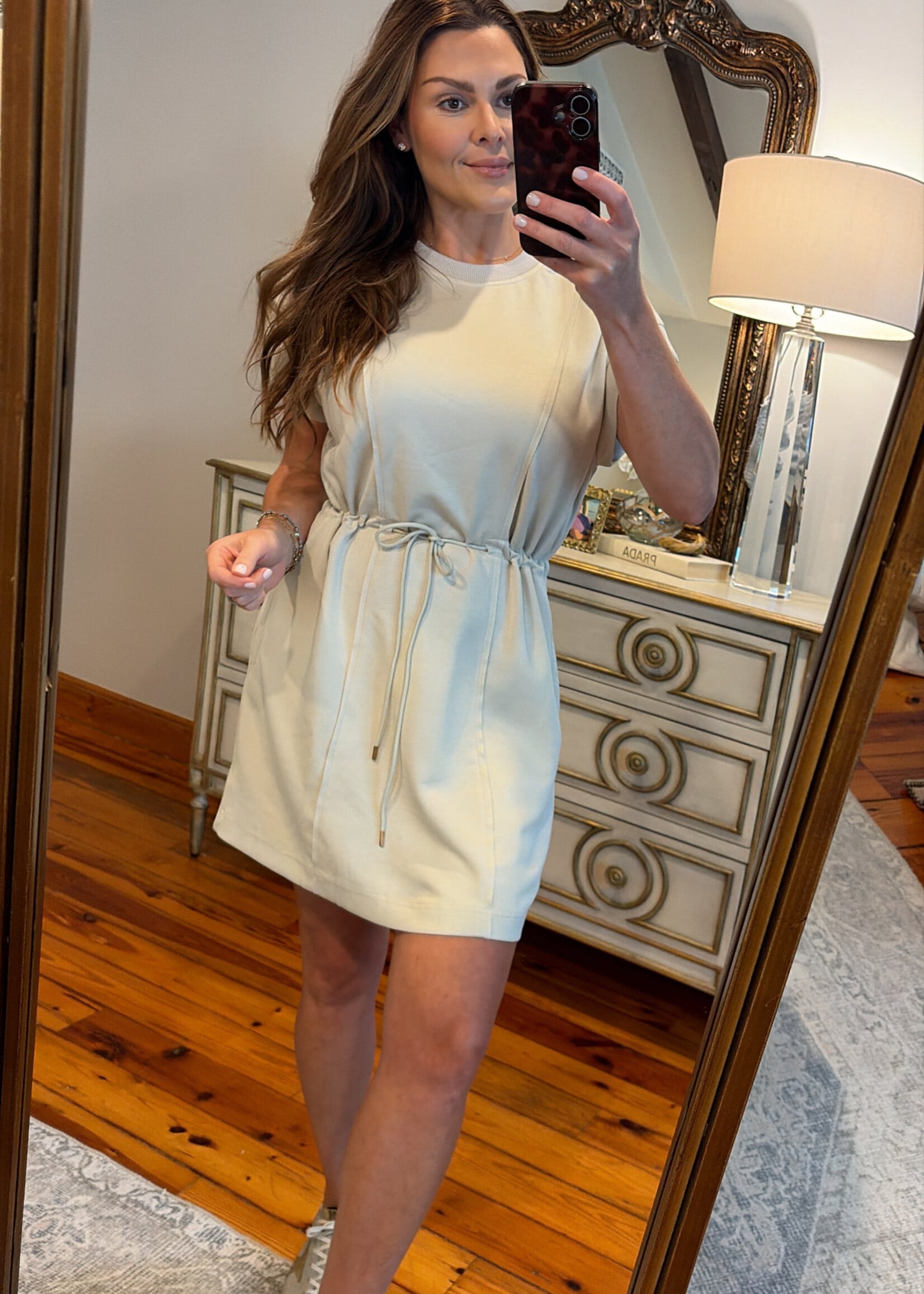 umgee Khaki Drawstring Short Sleeve Dress