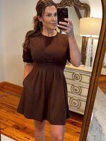 entro Brown Short Sleeve Pleated Dress