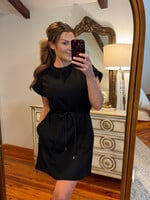 umgee Black Drawstring Short Sleeve Dress