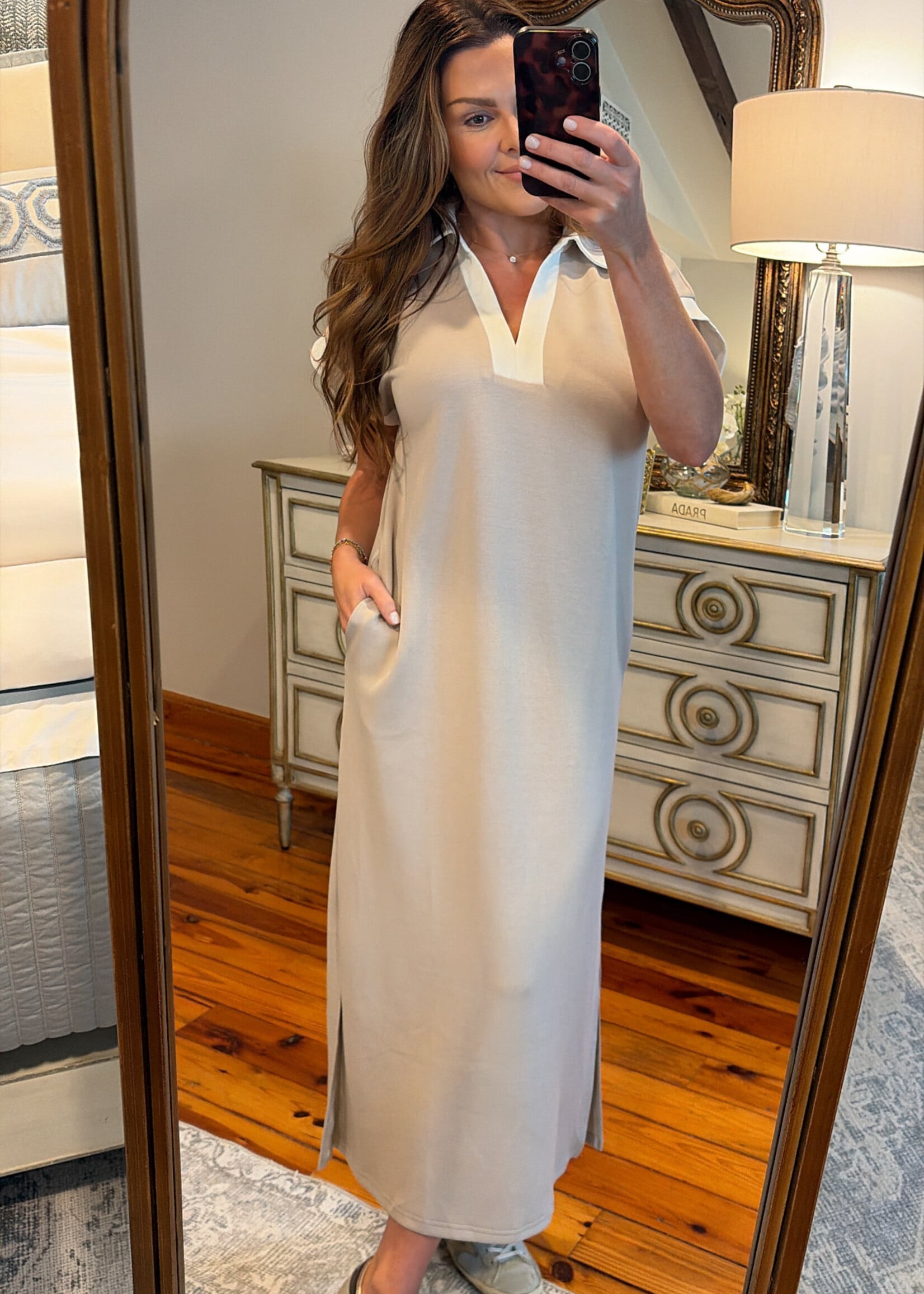entro Almond & Ivory Midi Collared Dress
