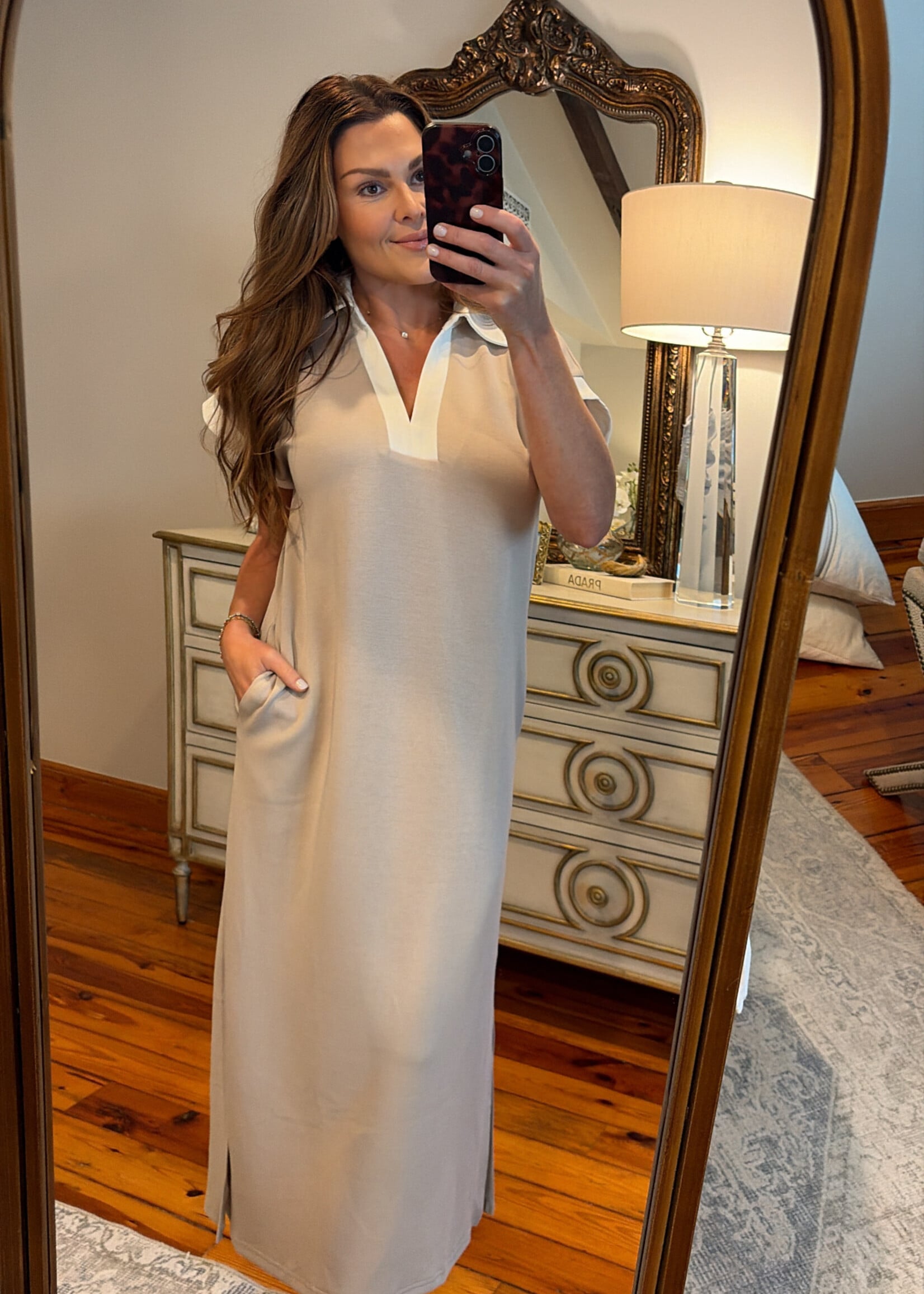 entro Almond & Ivory Midi Collared Dress