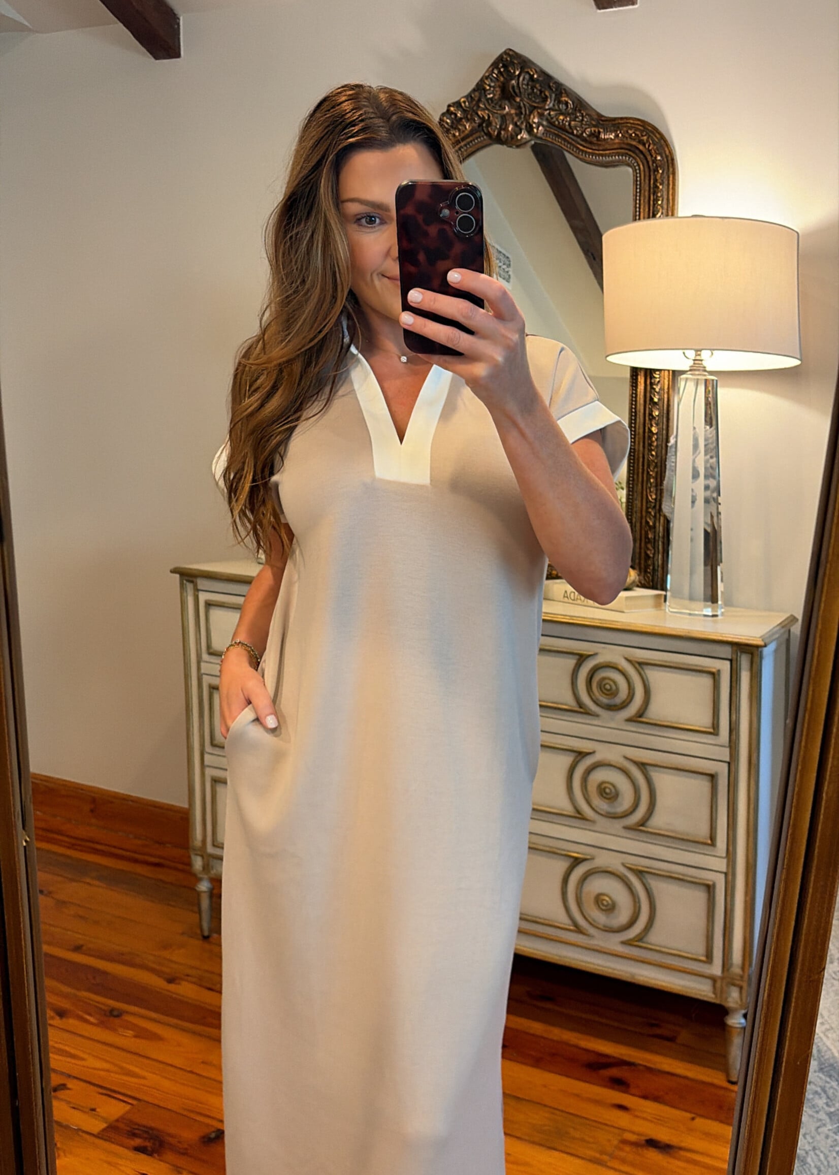 entro Almond & Ivory Midi Collared Dress