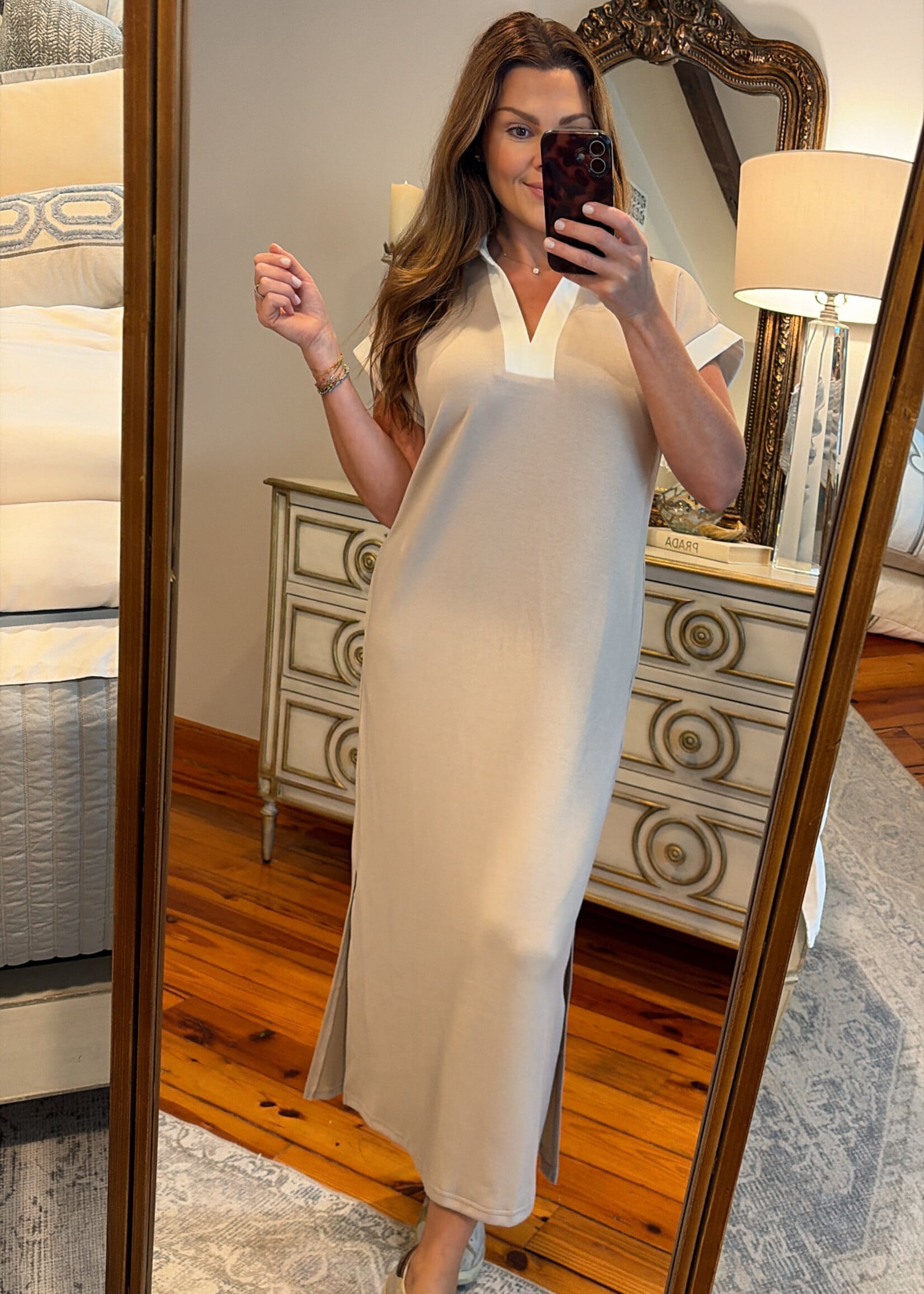 entro Almond & Ivory Midi Collared Dress