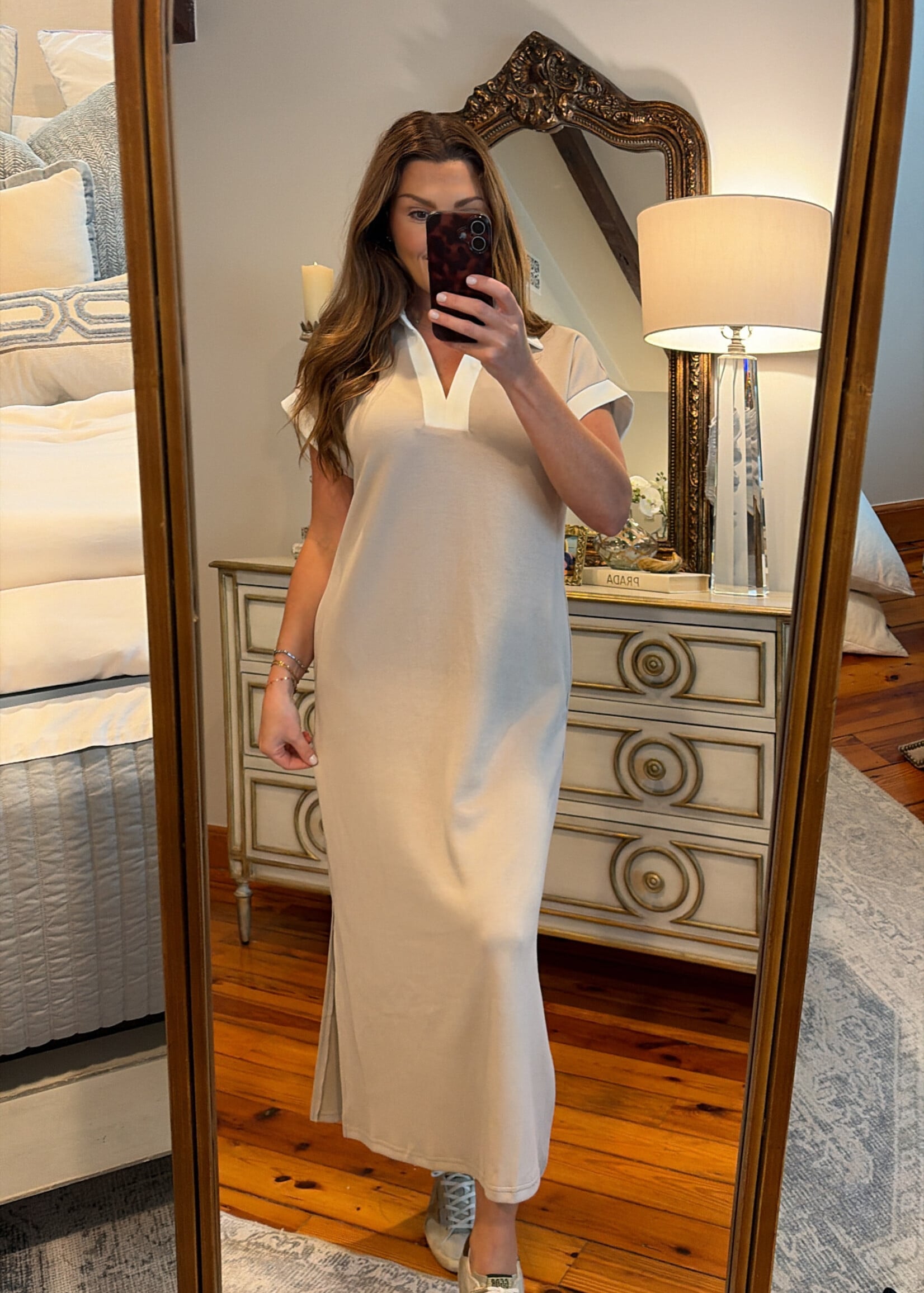 entro Almond & Ivory Midi Collared Dress