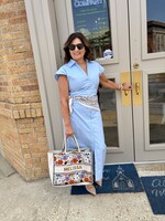 THML Blue Short Sleeve Button Down Midi Dress