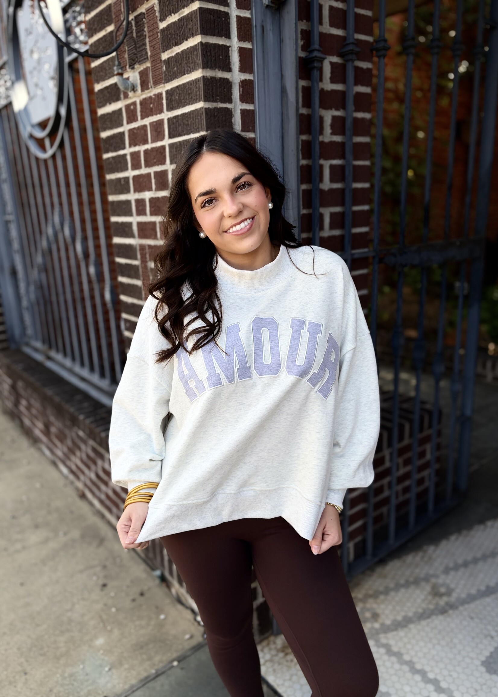 GLOWIE Grey Amour Oversized Mock Neck Sweatshirt