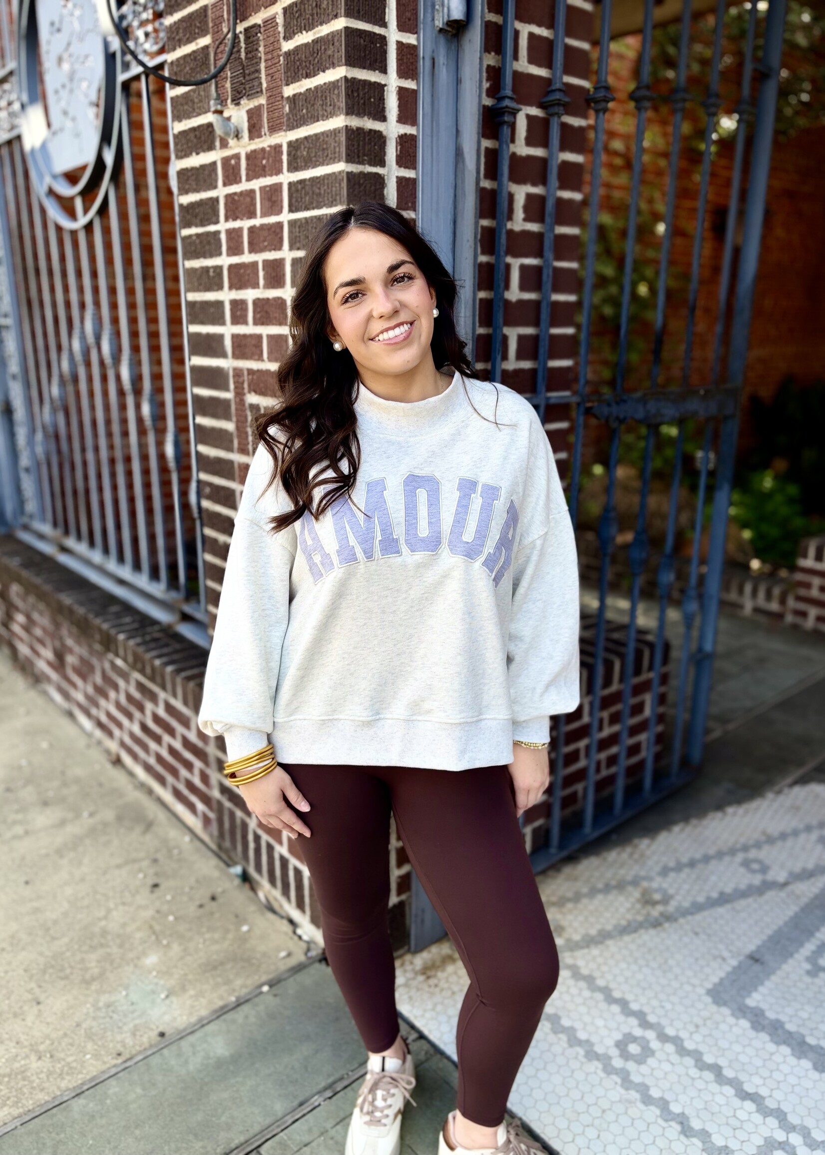 GLOWIE Grey Amour Oversized Mock Neck Sweatshirt