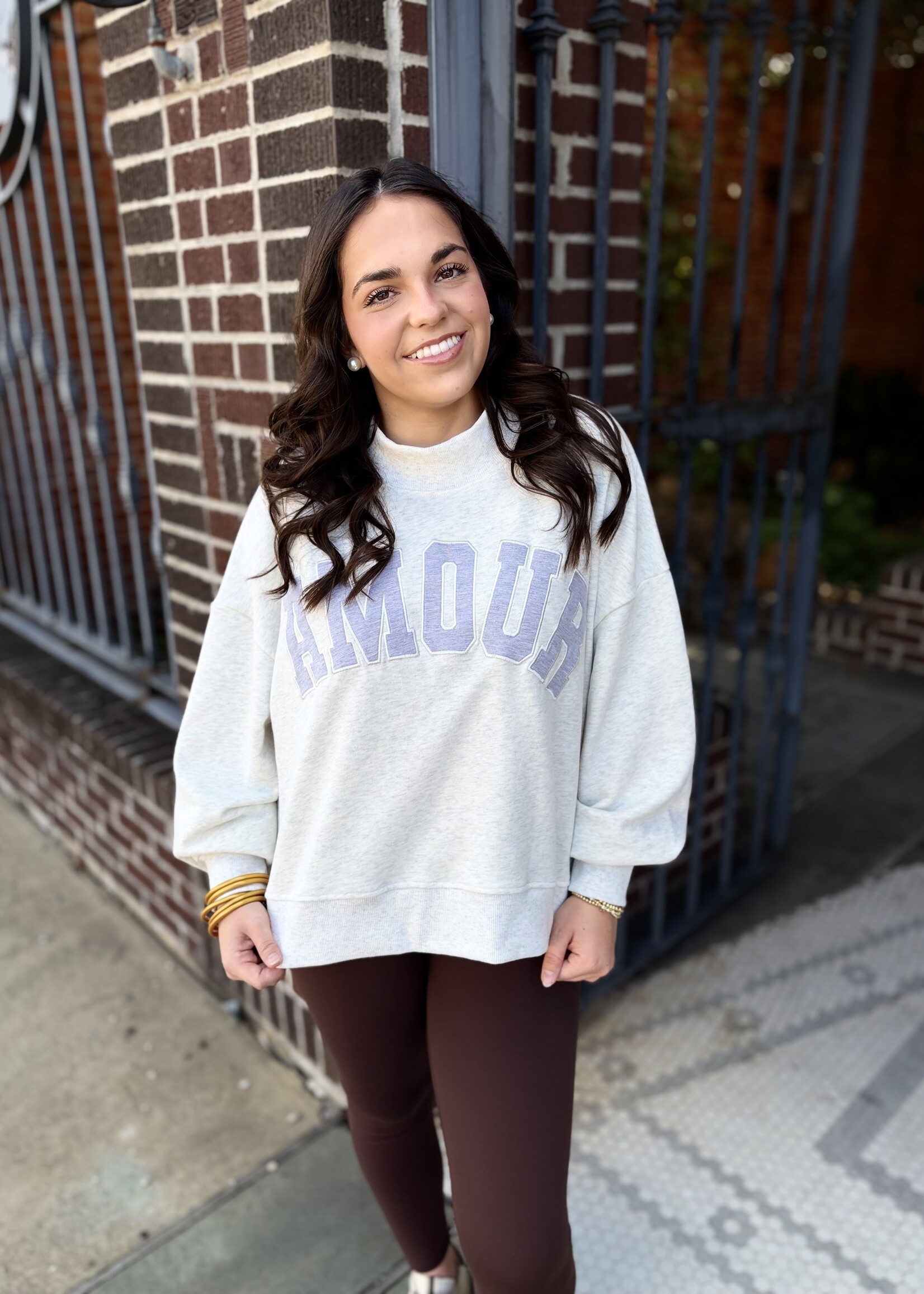GLOWIE Grey Amour Oversized Mock Neck Sweatshirt
