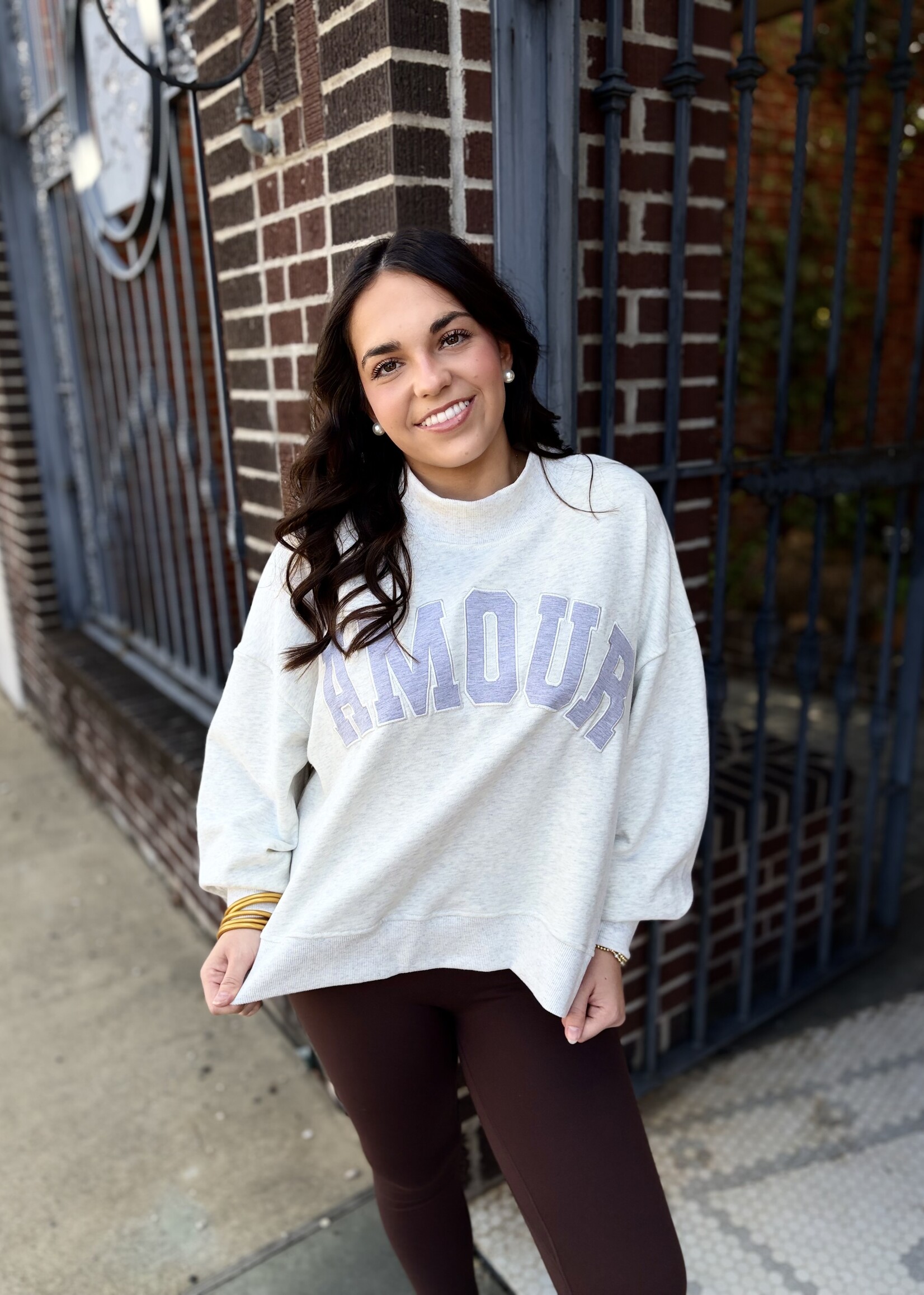 GLOWIE Grey Amour Oversized Mock Neck Sweatshirt