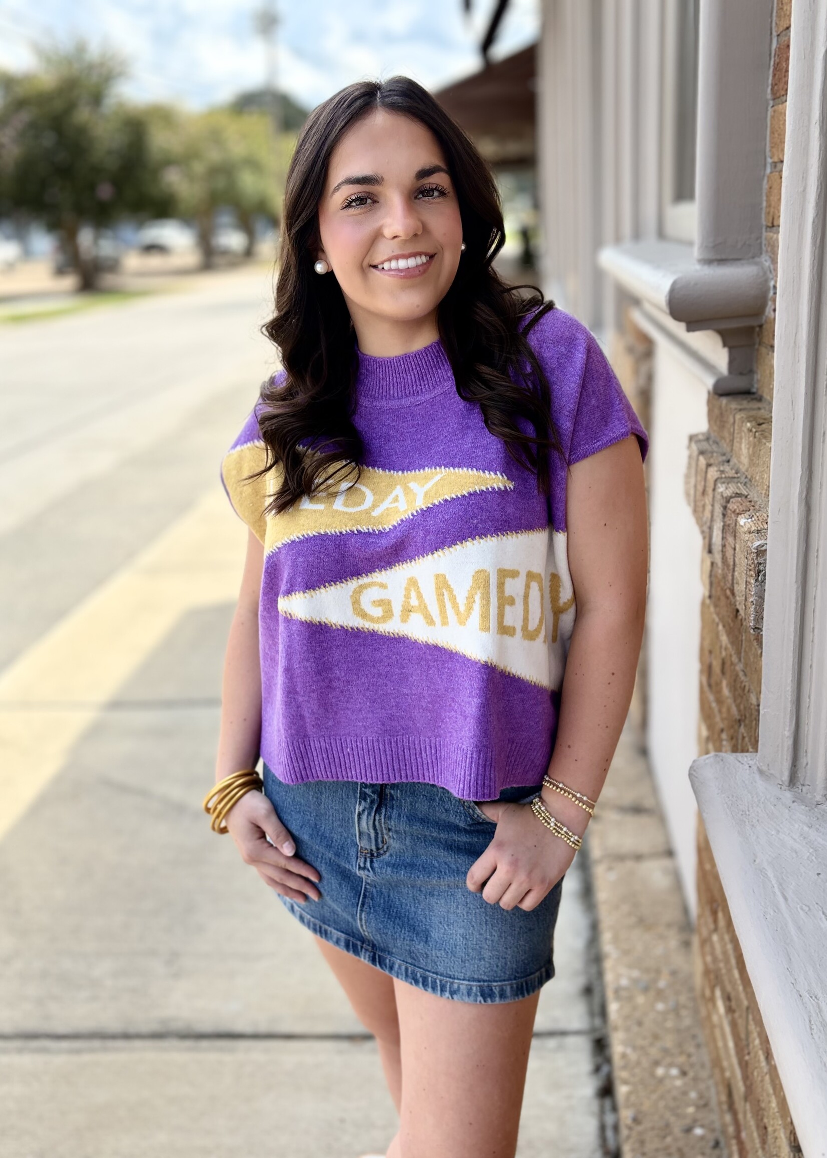 day + moon Game Day Mock Neck Sweater Vest Top