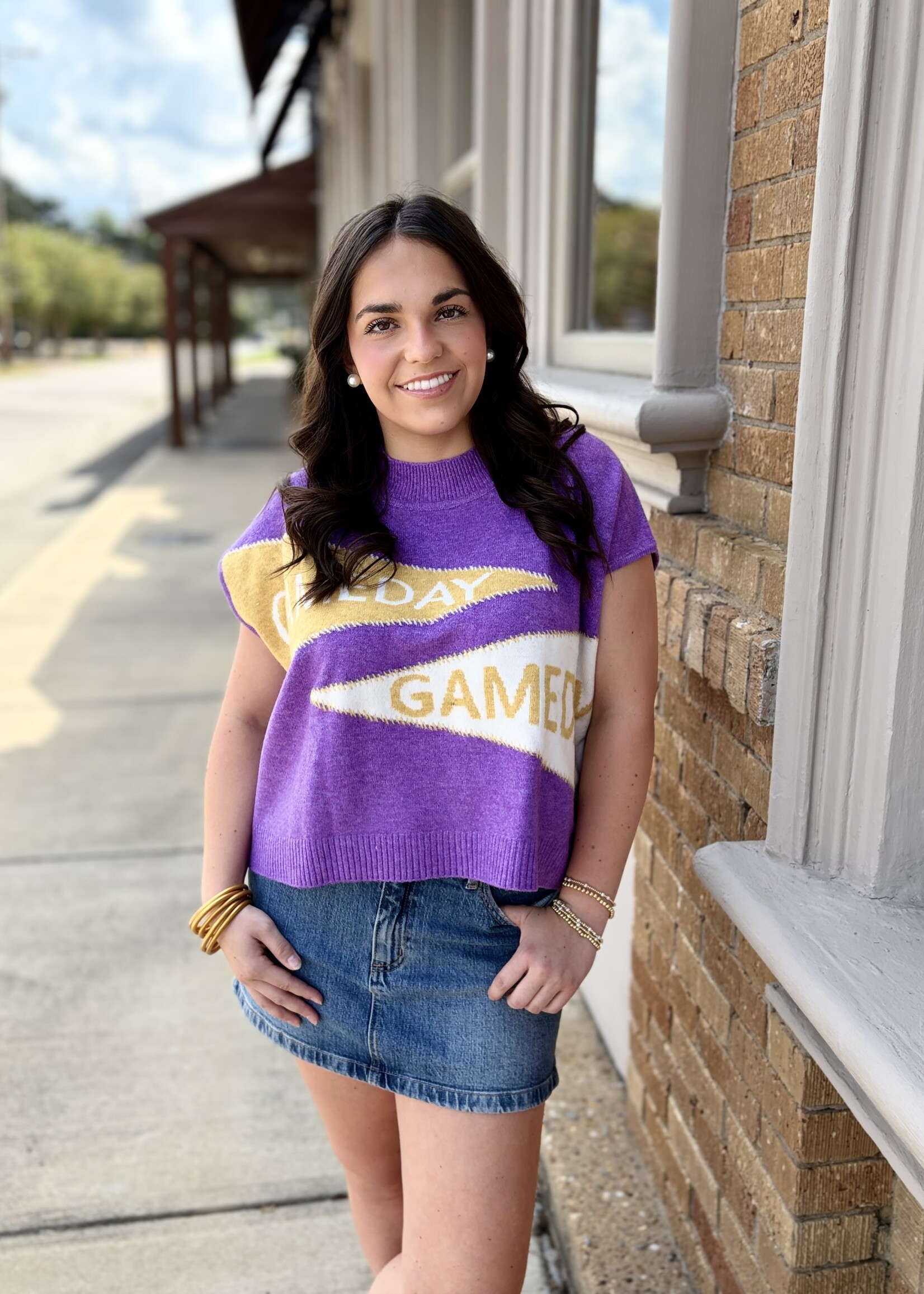 day + moon Game Day Mock Neck Sweater Vest Top