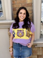 SongLily Purple & Gold Tiger Icon Sweater Vest