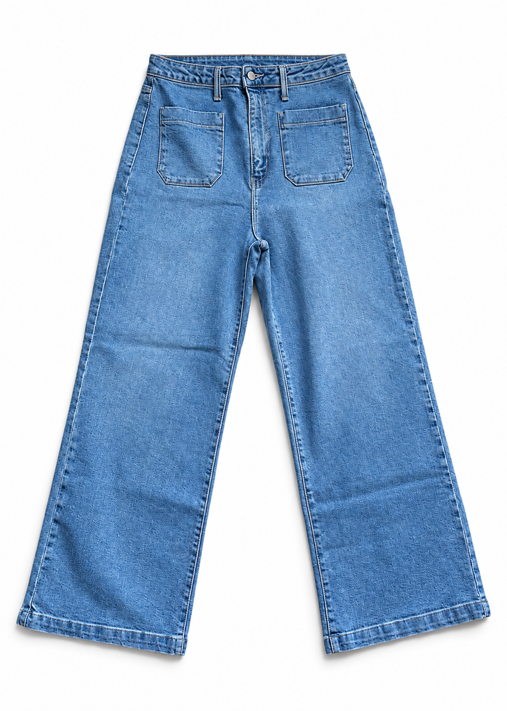 Bloom and Company Light Denim Patch Pocket Wide Leg Jeans
