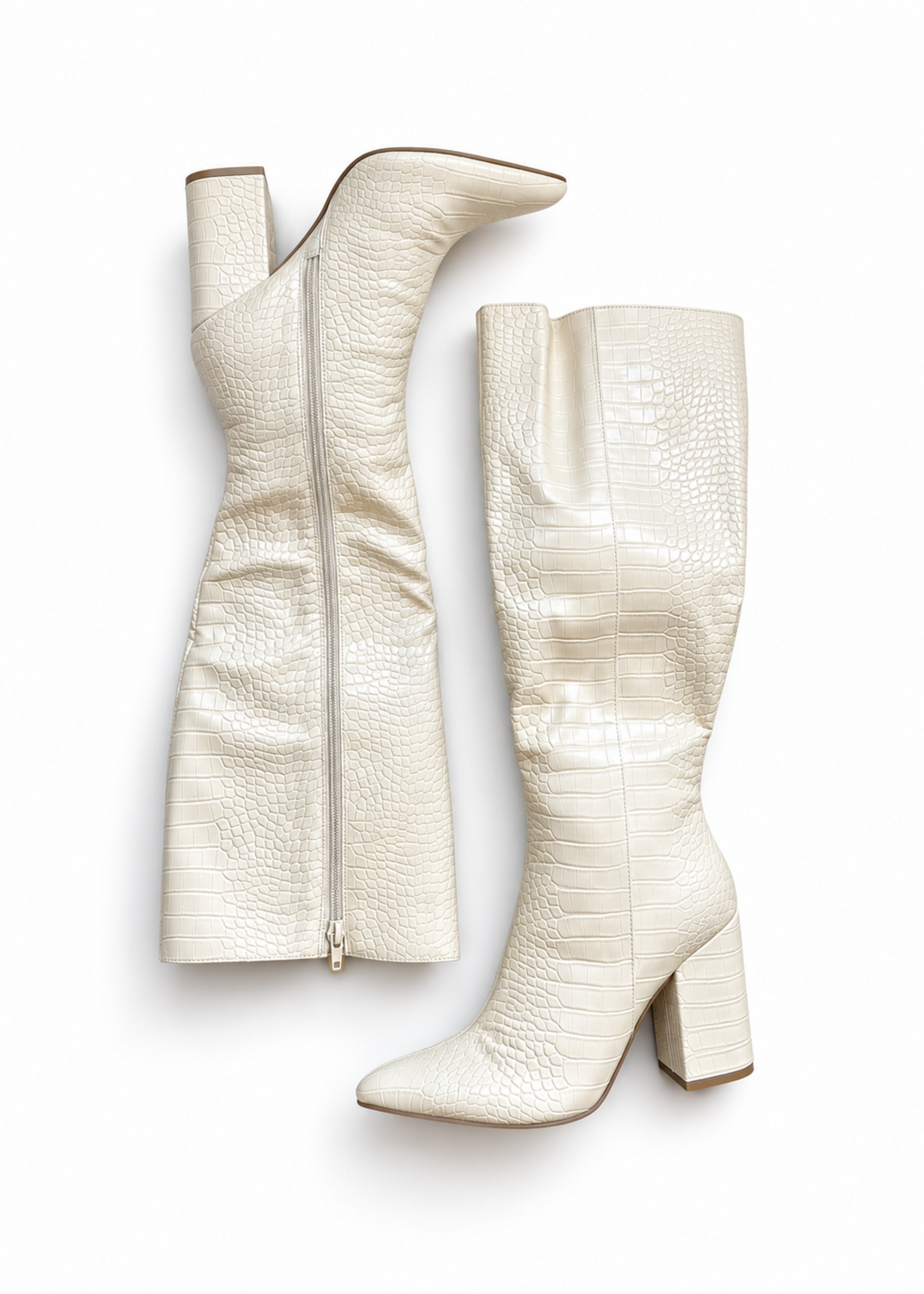 Bloom and Company Ivory Crocodile Detailed Boots