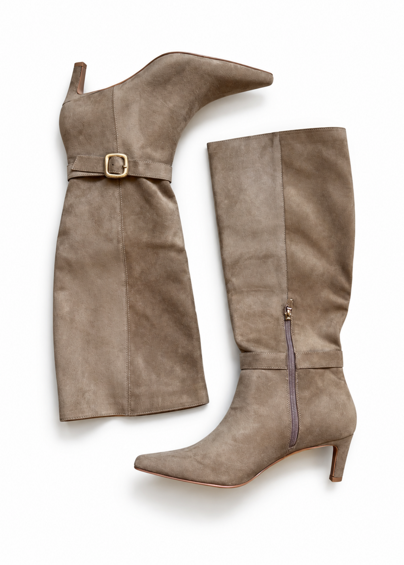 MiMi Shoes Khaki Buckle Kitten Heel Boots