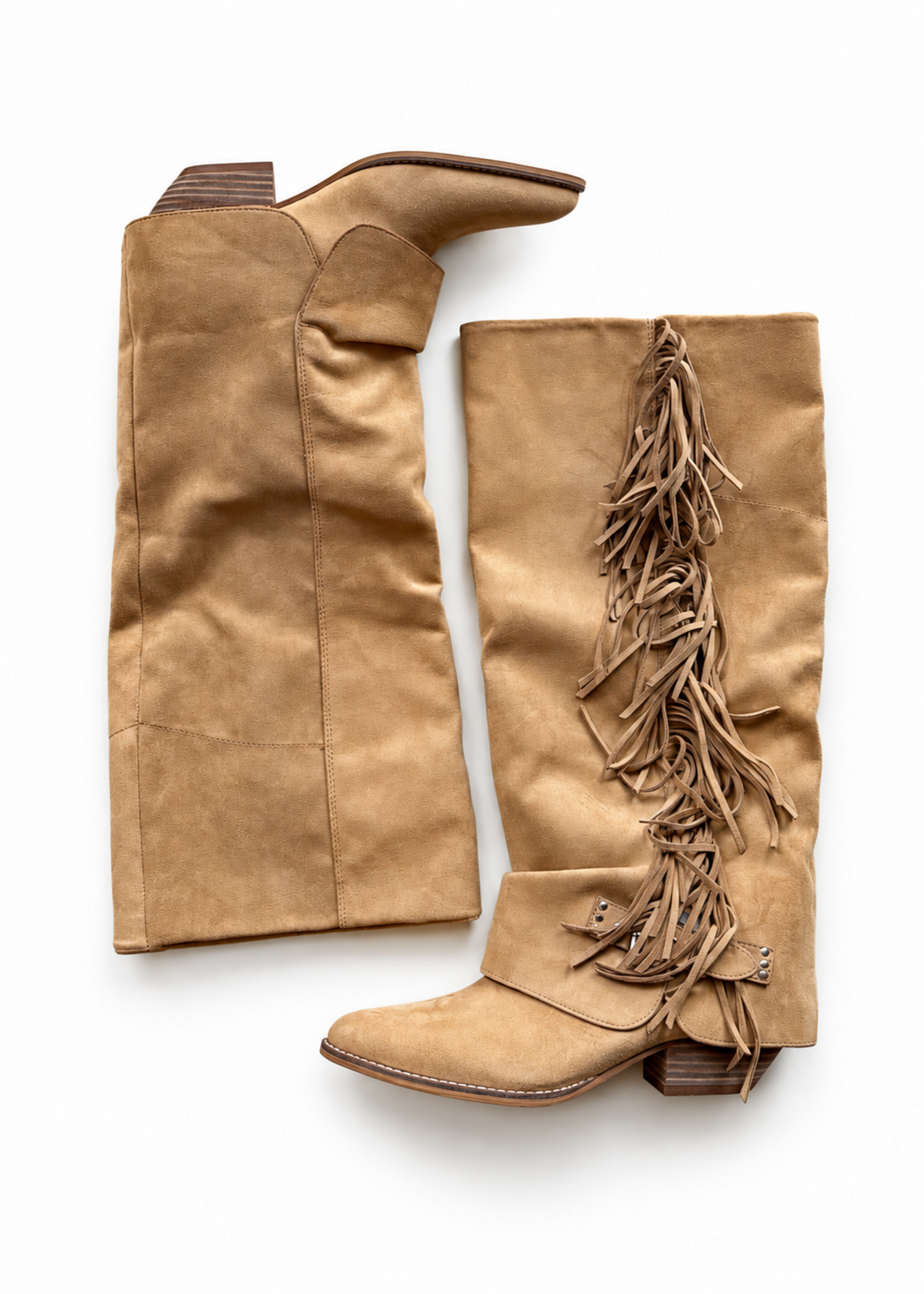 MiMi Shoes Camel Pointed Toe Fringe Cowboy Boots