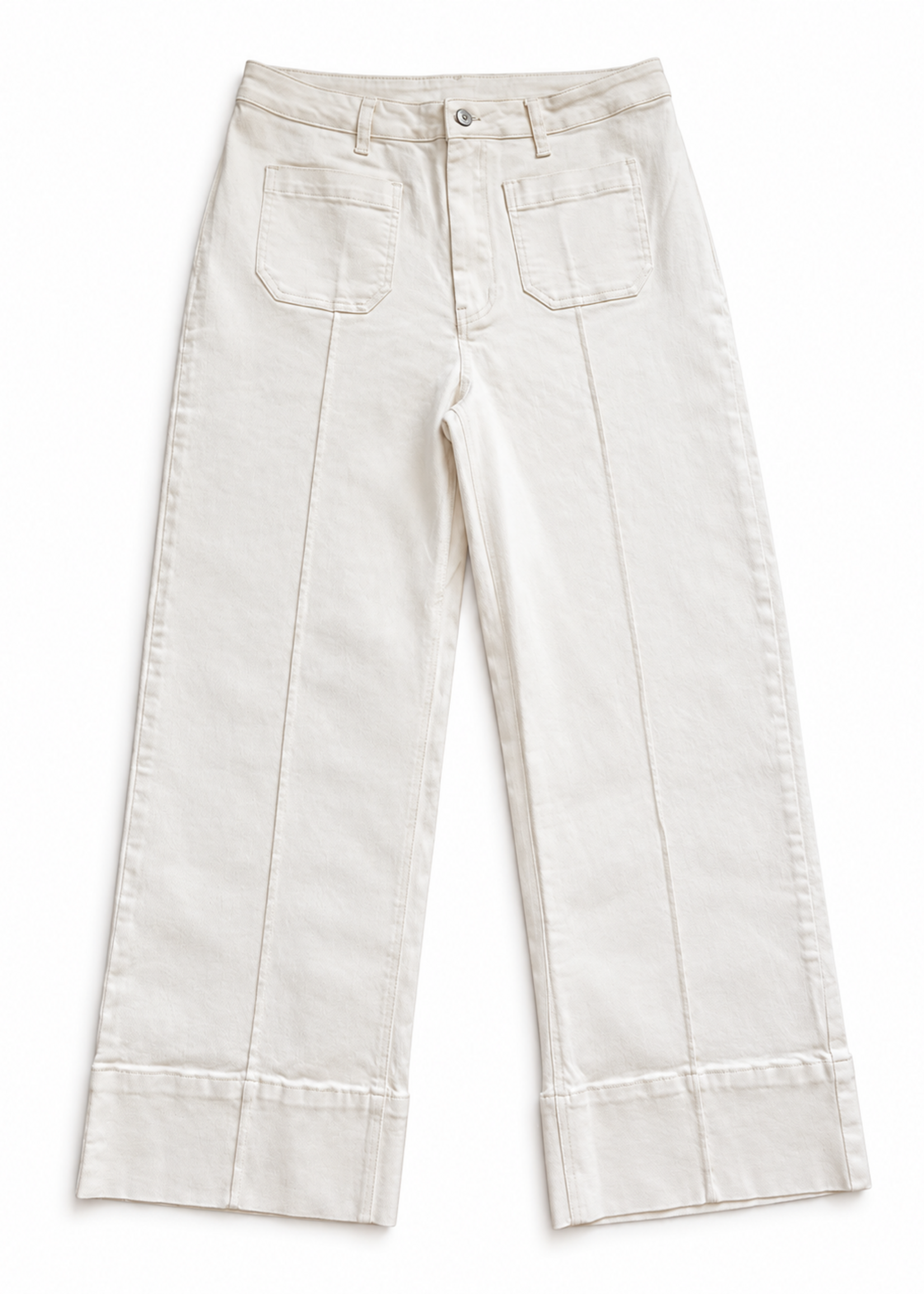 entro Cream Pocket Pin Tuck Cropped Denim