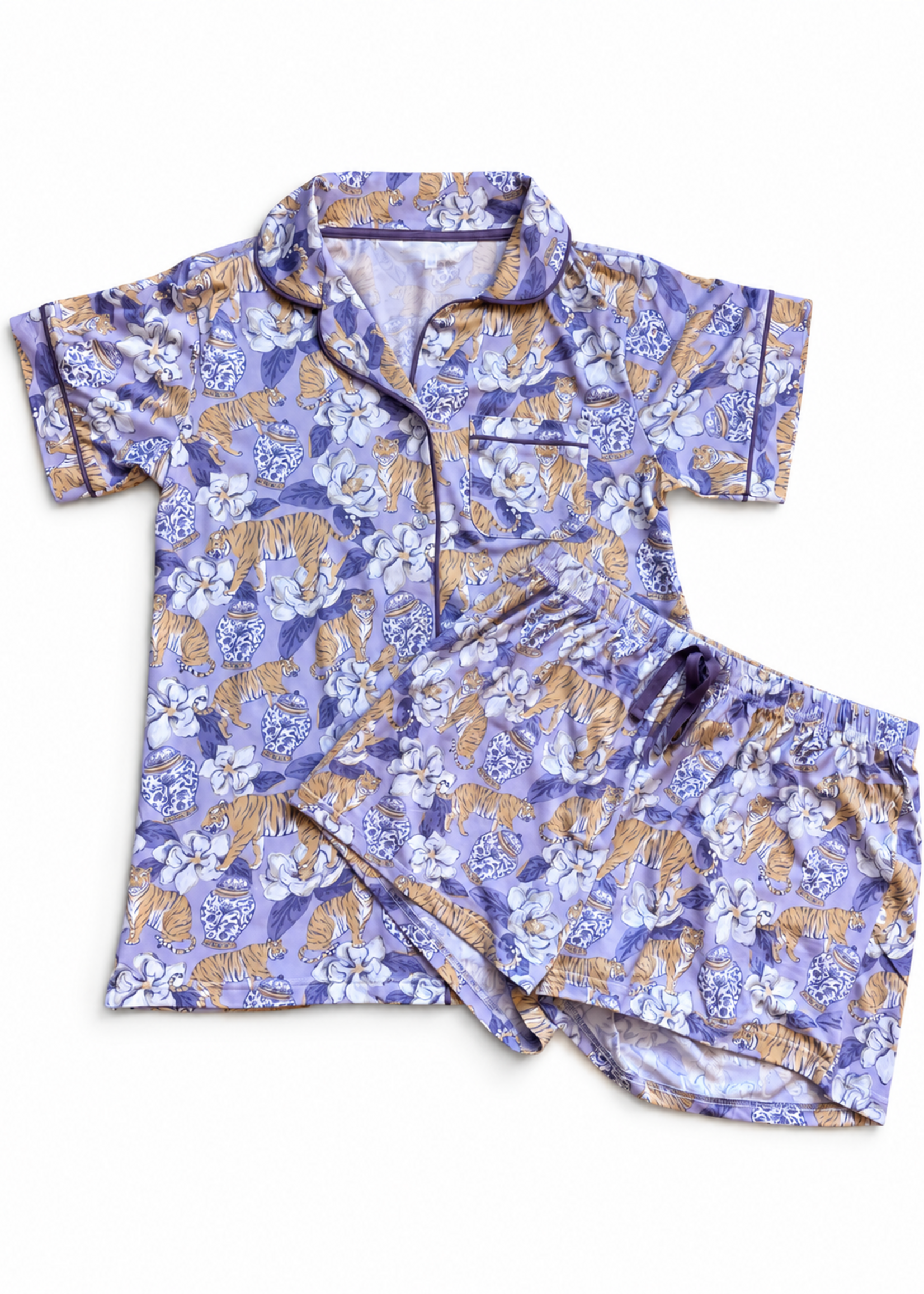 The Royal Standard Purple Chinoiserie Tiger Short Sleeve Pajamas