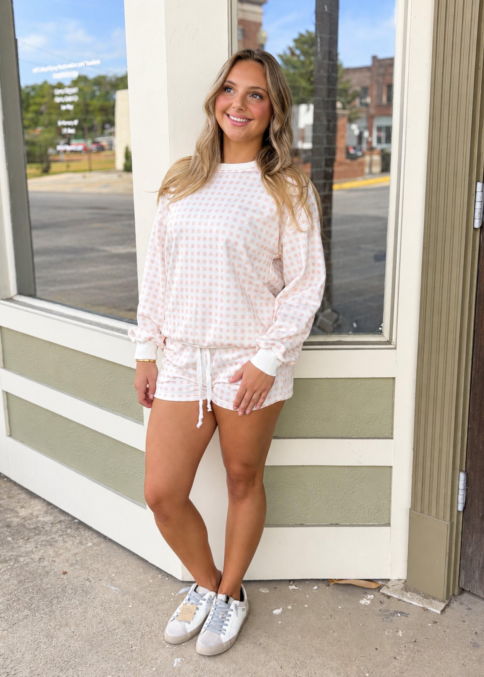 1 the Woman Beige & Cream Gingham Loungewear Set
