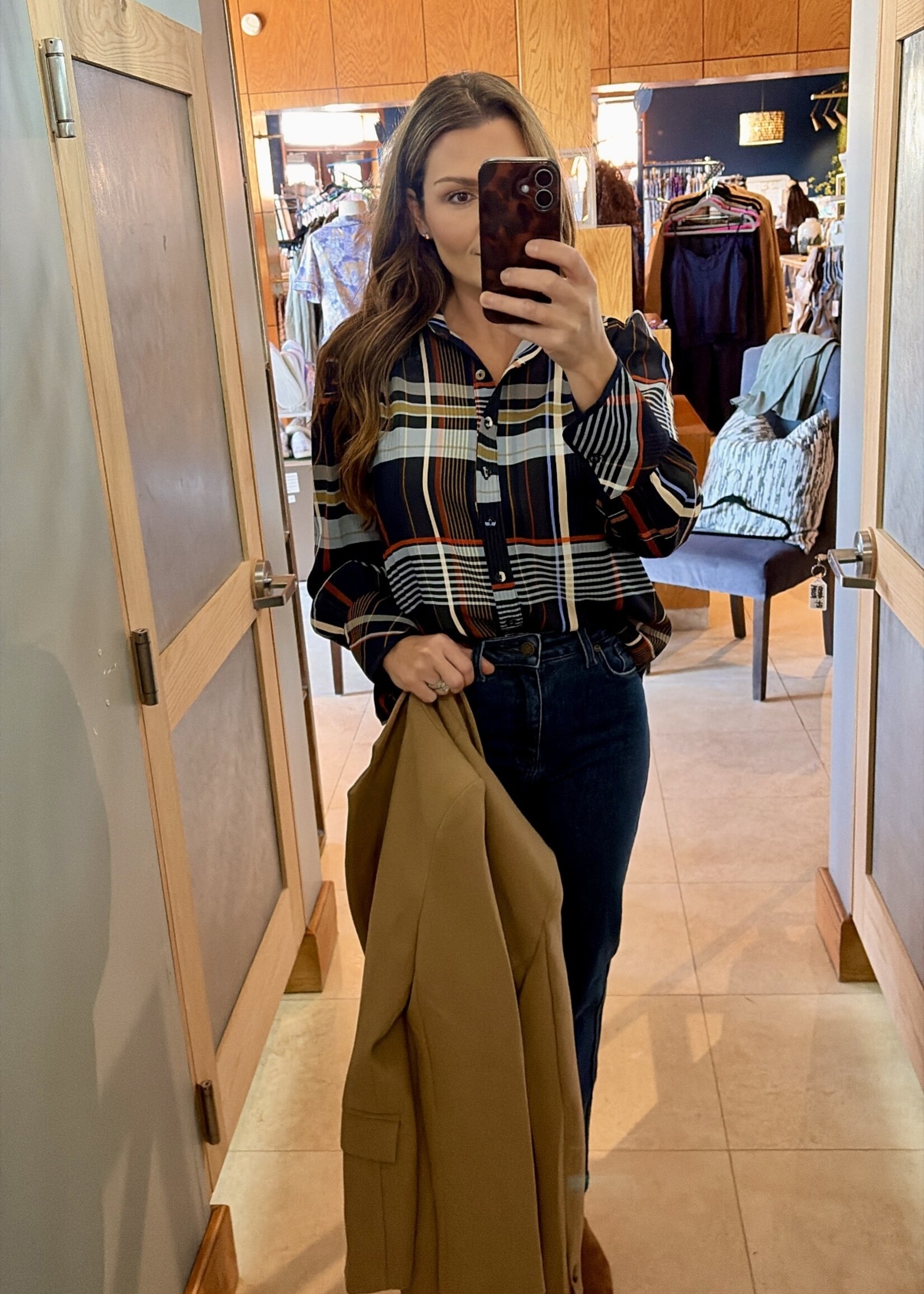 THML Long Sleeve Multi Color Plaid Top