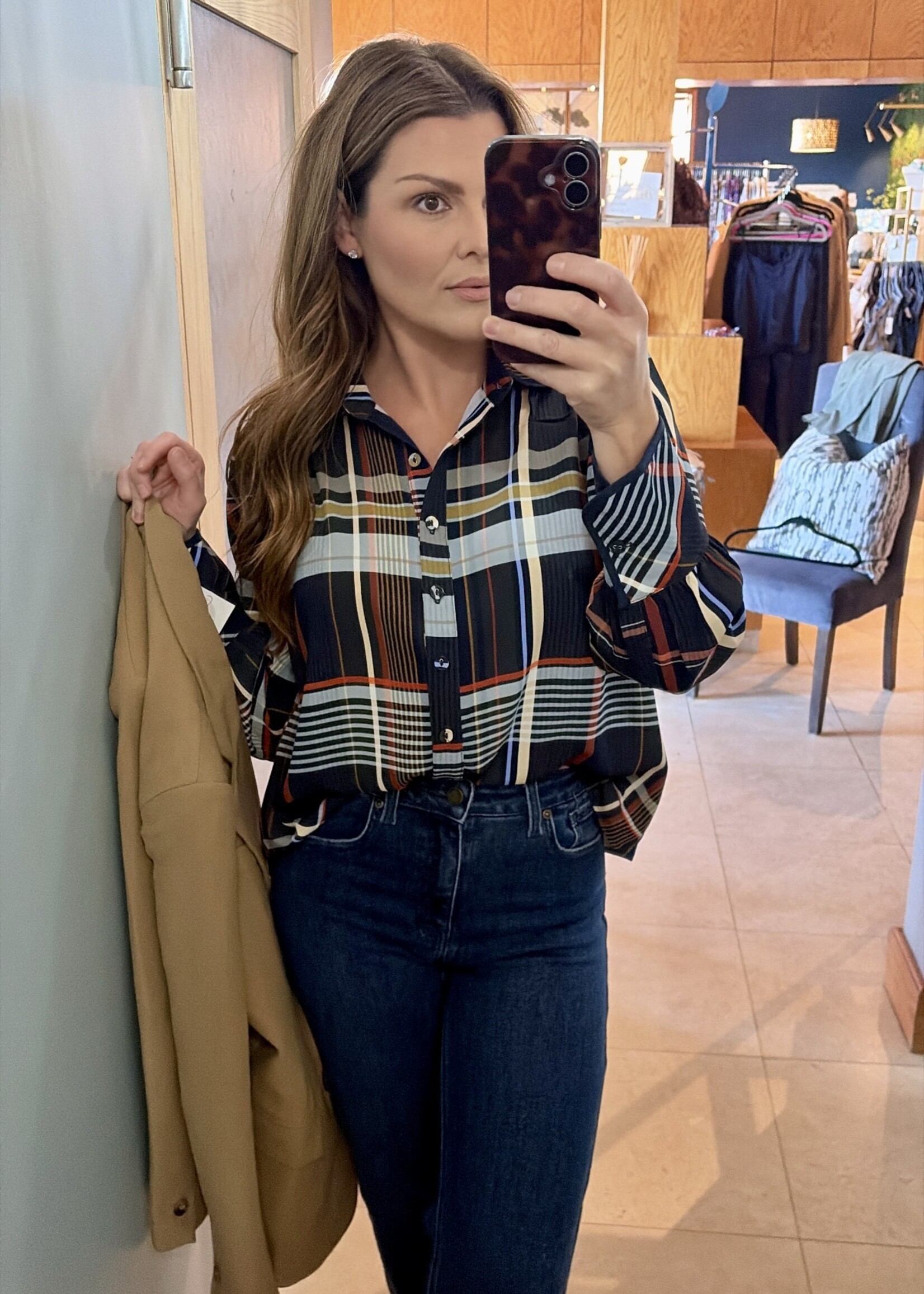 THML Long Sleeve Multi Color Plaid Top