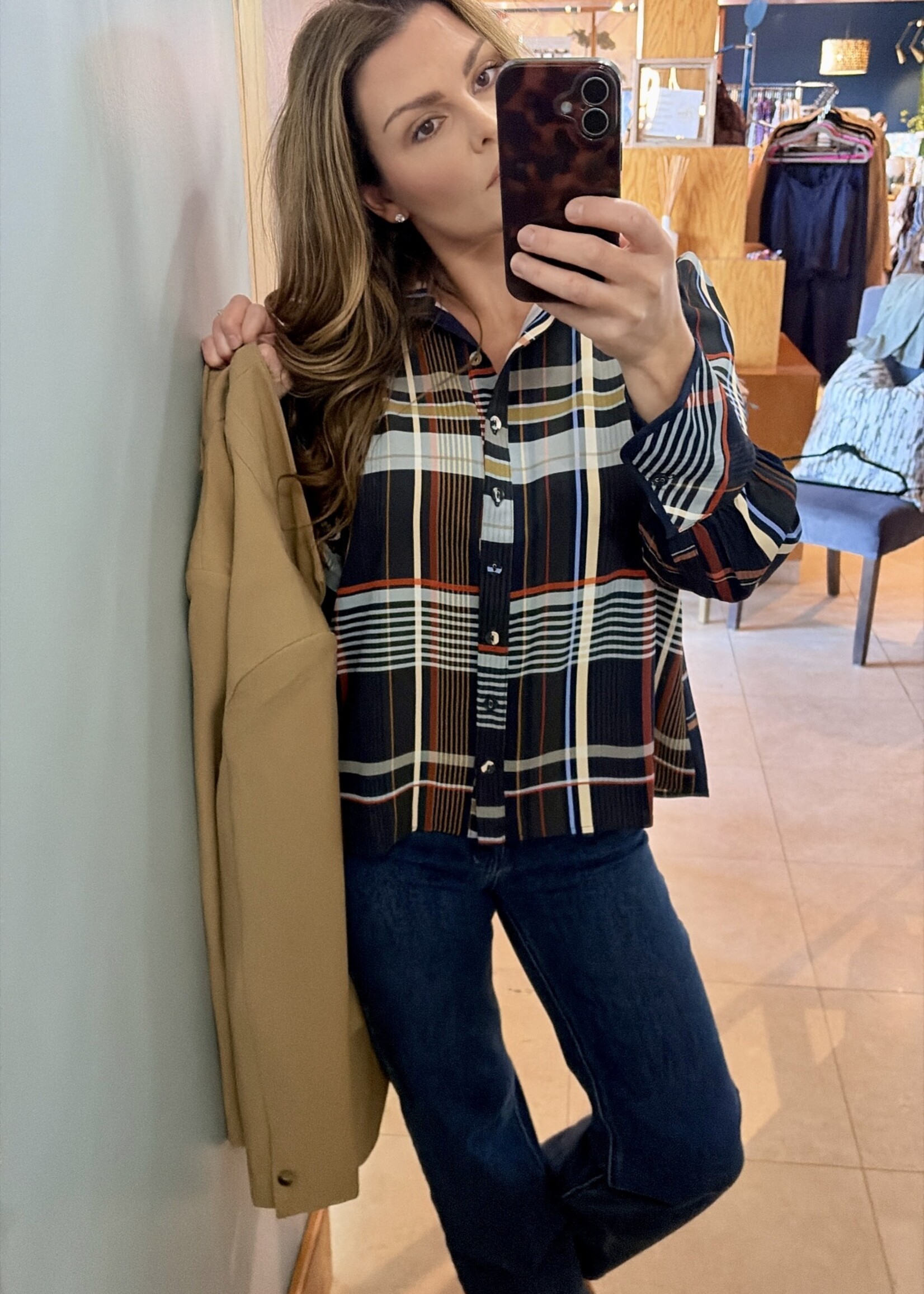 THML Long Sleeve Multi Color Plaid Top