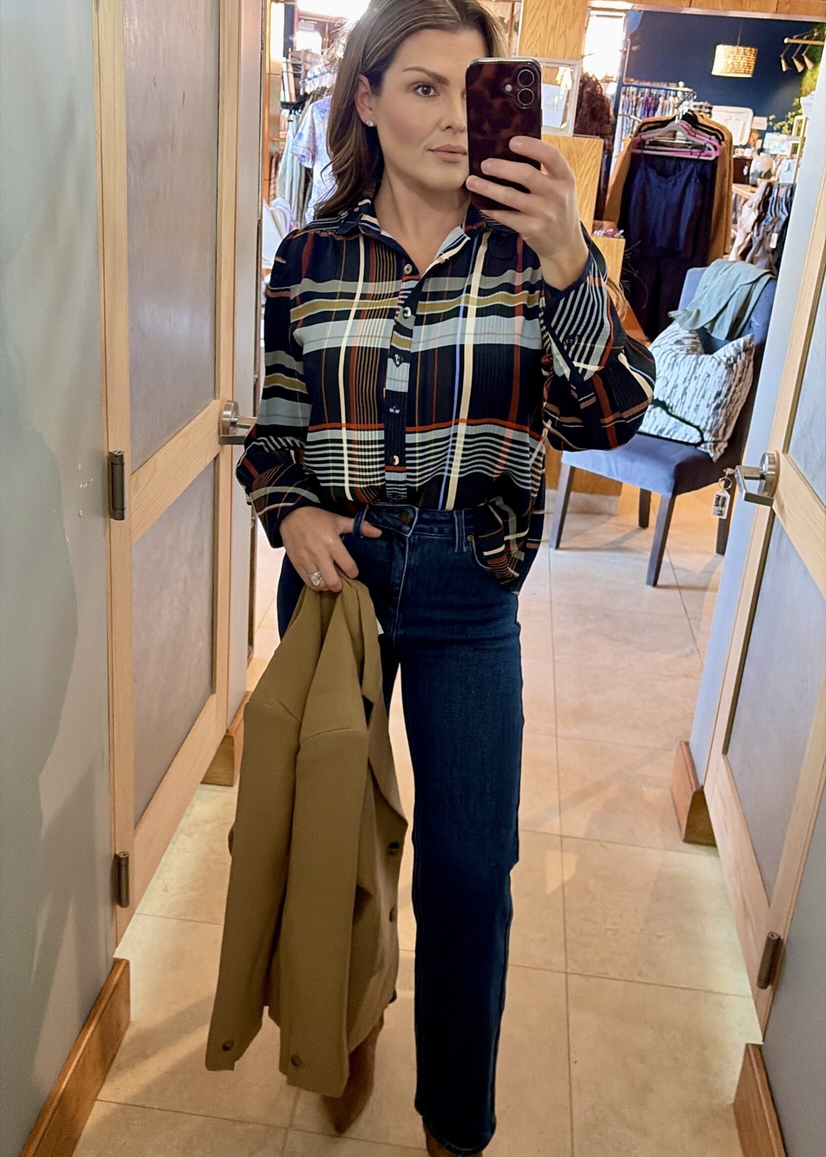 THML Long Sleeve Multi Color Plaid Top