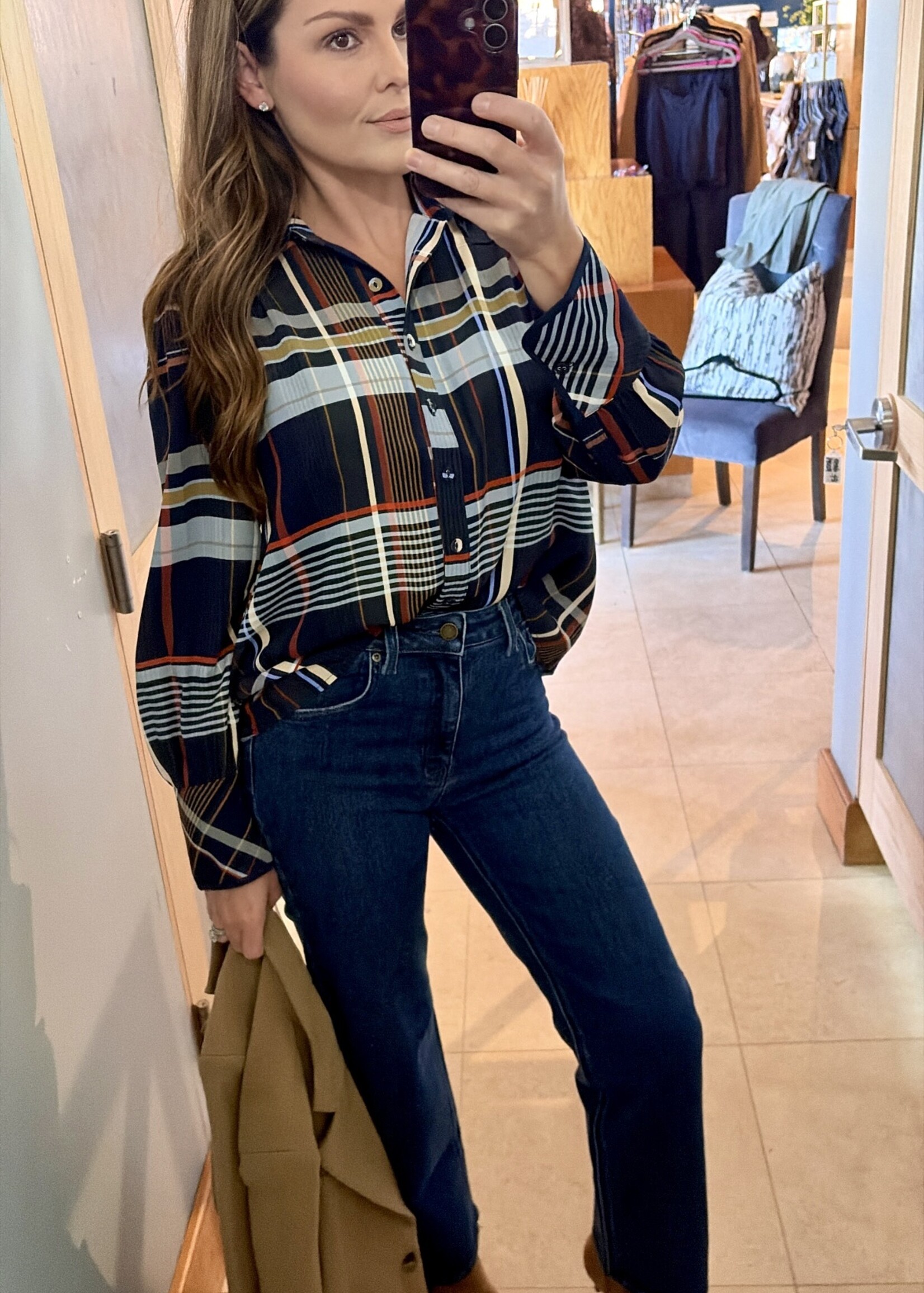 THML Long Sleeve Multi Color Plaid Top