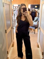 Le Lis Navy Lace Trim Satin Pants