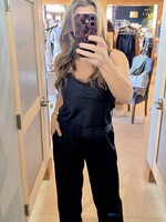 Le Lis Navy Satin Lace Trim Top